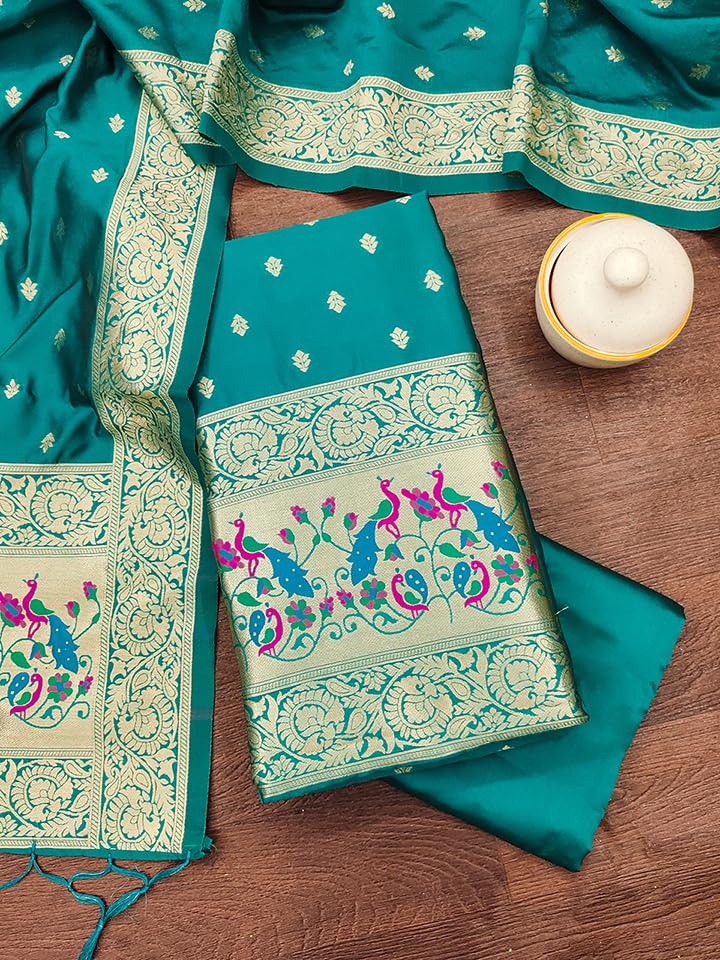 Image of DEVANGI Women's Pathni Banarasi Silk Unstitched Salwar Suit Dress Material With Dupatta