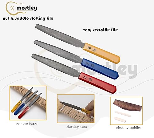 Miniatura 4 de Juego de llaves cónicas para guitarras eléctricas, archivos de ranura de silla de montar de tuerca de doble cara, limas de tuerca de dientes