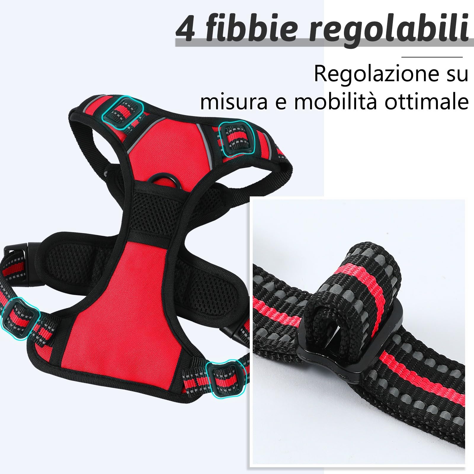 COMSLE Pettorina Cane Taglia Grande Media Piccola, Pettorina per Cani Anti Tiro Riflettente, Imbracatura Regolabile Cani con 2 Ganci in Metallo per Addestramento Corsa (Rosso, S)