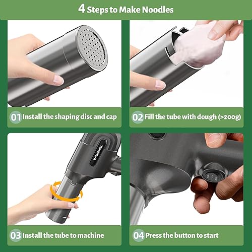 Miniatura 5 de Máquina de pasta eléctrica de mano, máquina de pasta inalámbrica 5 en 1, máquina portátil de fideos con moldes para moldear, cortador y taza