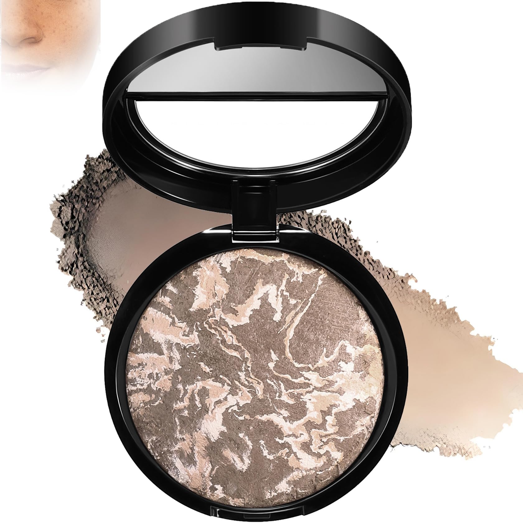 Pressed Powder Foundation with Built-In Mirror & Marbled Texture