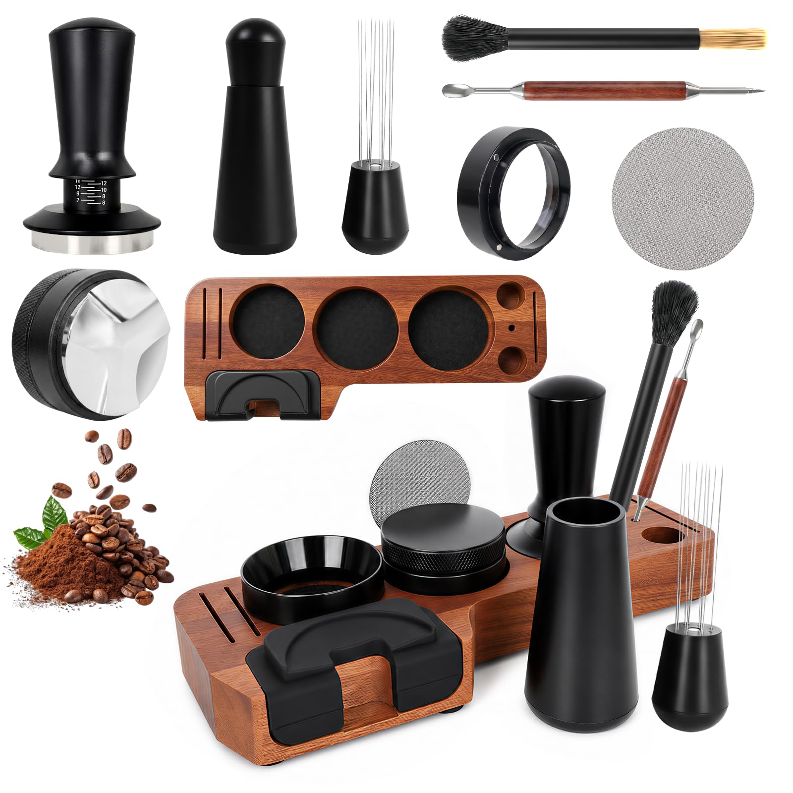 Juego de Prensador de Café de 51 mm,Herramienta de Accesorios de Máquina de Café con Estación de Prensado,Nivelador,Herramienta WDT,Anillo Dosificador,Cepillo,Filtro Puck Screen,Varilla – Para Máquina