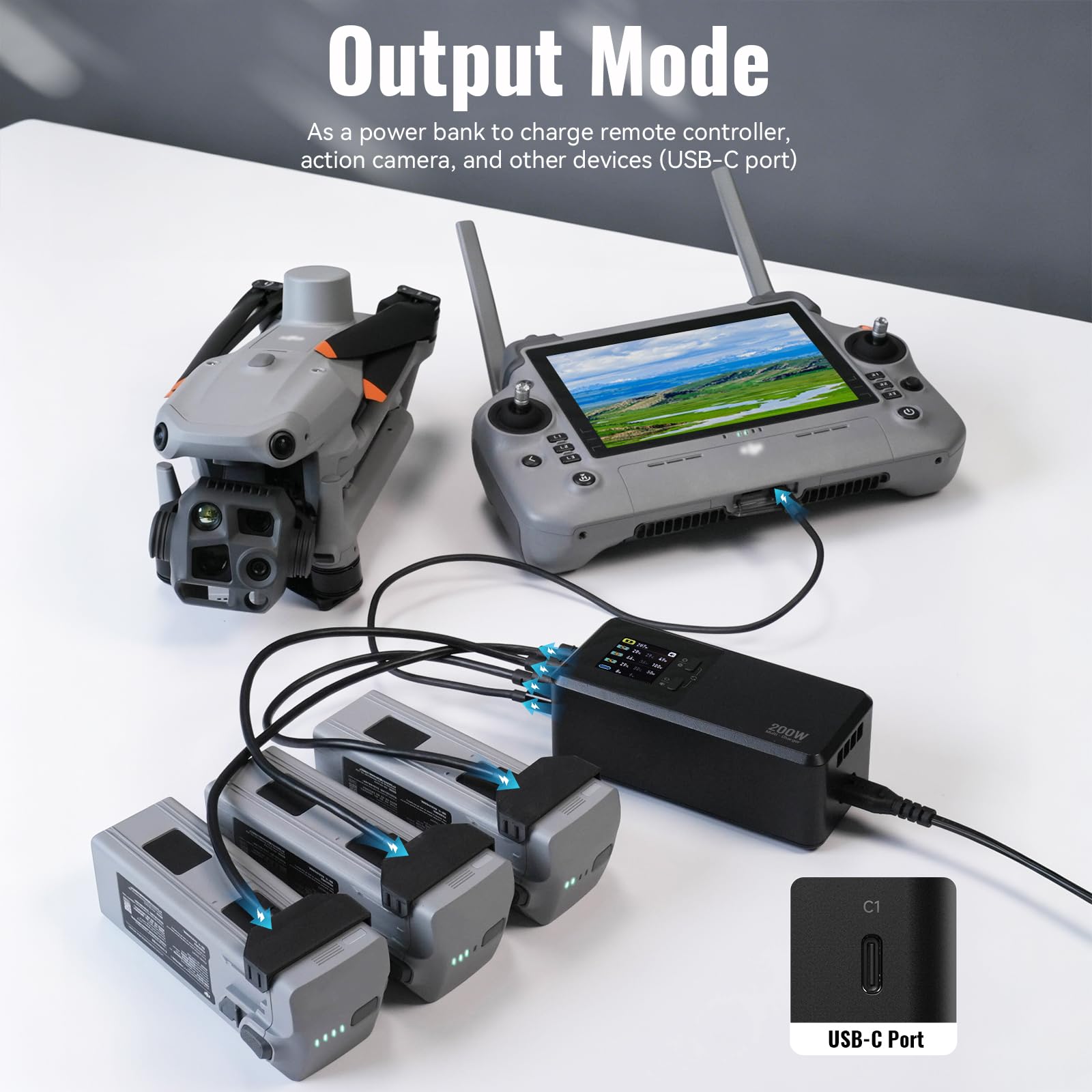 LKTOP Hub szybkiego ładowania 200 W do DJI Matrice 4 Series 4T 4E, równoległa ładowarka do akumulatorów z wyświetlaczem LCD 1,5 cala, 3 inteligentne tryby (przechowywanie/pełne/ciche), profesjonalne