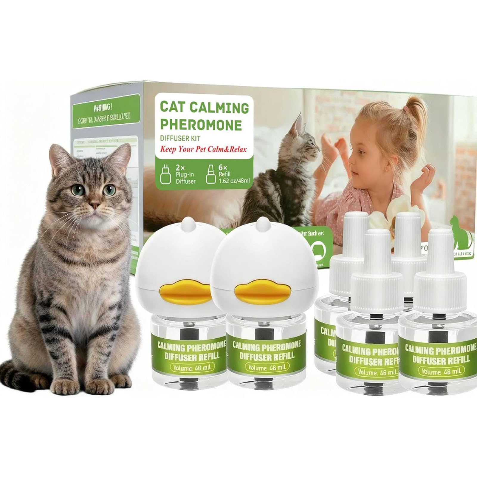 Cat Calming Pheromone Diffuser Kit with 2 Plug-ins & 6 Refills, Long-Lasting Stress & Anxiety Relief for Multi-Cat Homes, Reduces Fighting, Scratching Destructive Behavior
