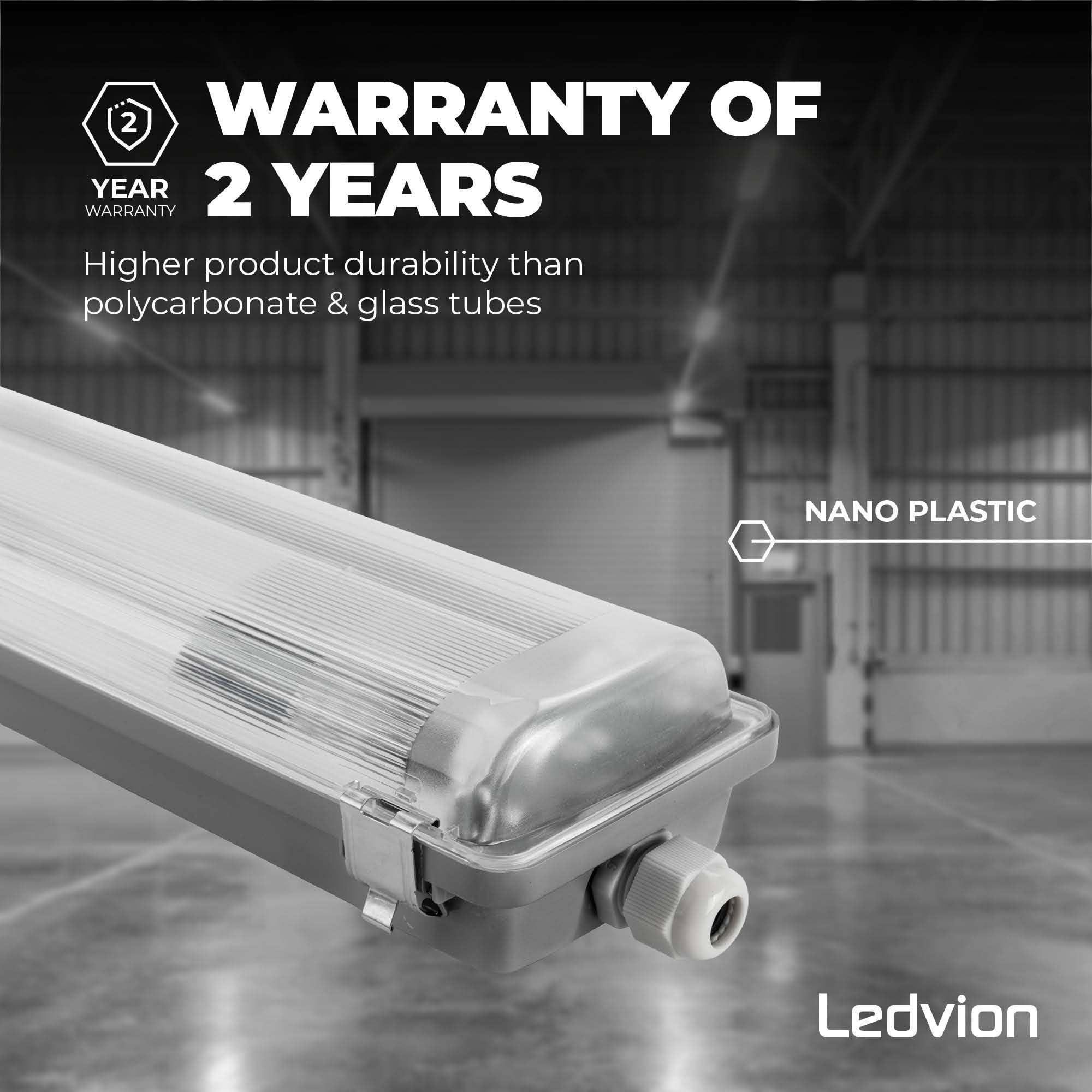 Ledvion - 1 pieza, pantalla estanca, 120cm, IP65, para 2 tubos LED, Tubo No incluido, Impermeable, lámpara de techo para garaje, de bodega