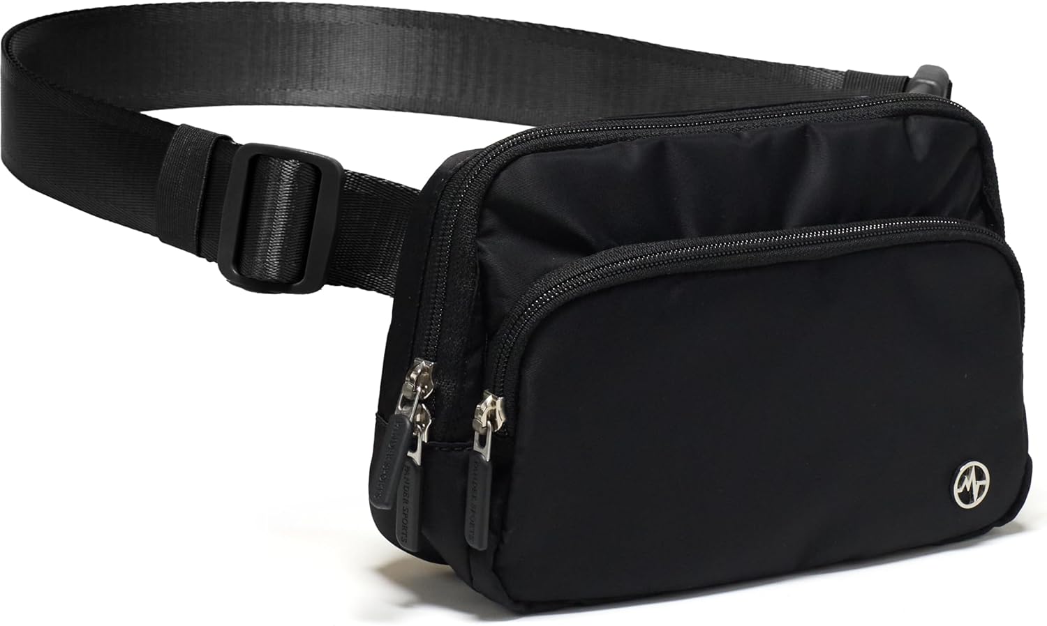 Pander Nylon Crossbody Belt Bag with Excess Strap Keepers, 6-Pocket Adjustable Sling Fanny Pack for Travel and Everyday Carry, Black