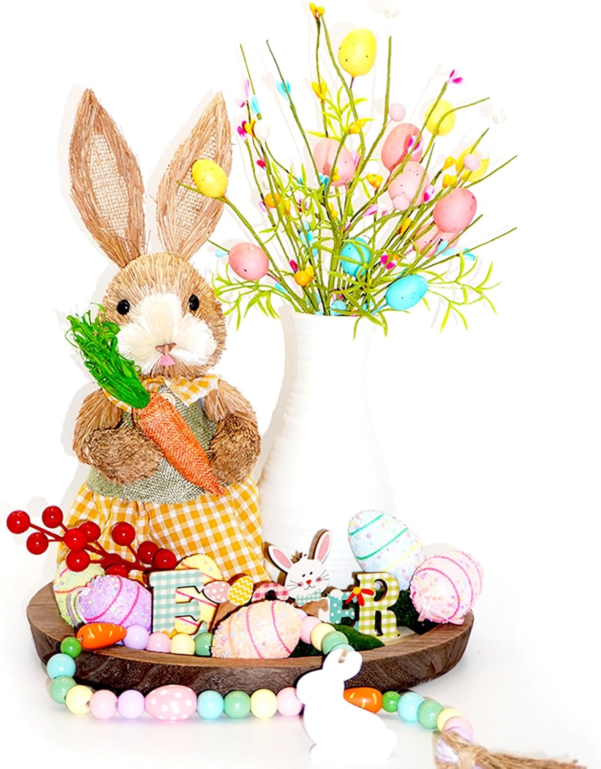 Amazon.com: [Tray Included] 16 Pcs Easter Day Decor Set, Bunny Figurine ...