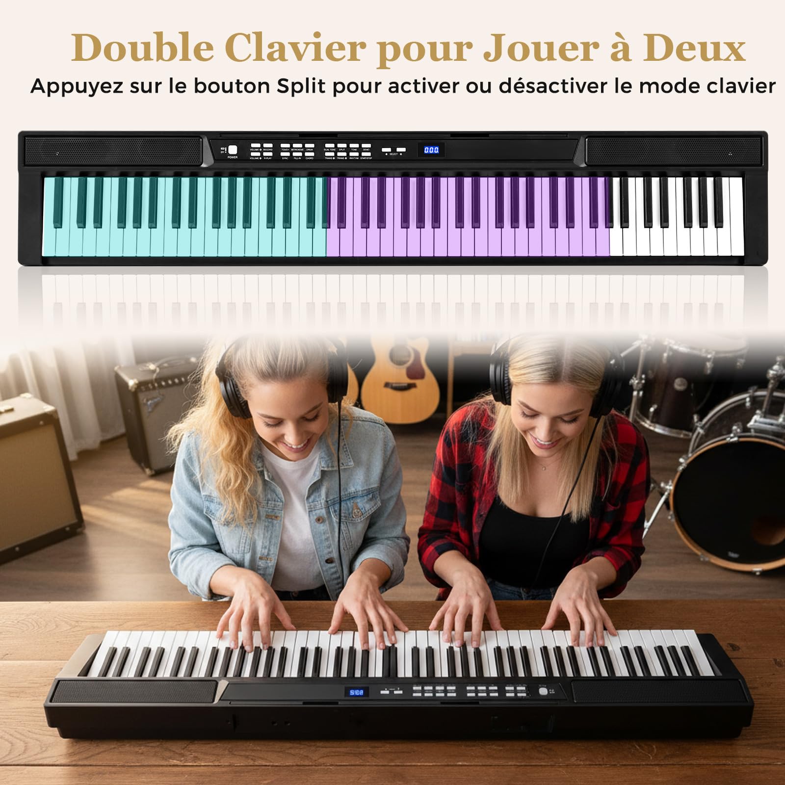COSTWAY Piano Numérique 88 Touches avec Tabouret et Support Réglable, Clavier Piano Taille Complète avec Casque et Pupitre, 2 Haut-parleurs, Fonction MIDI, 128 Sons 128 Rythmes pour Débutants (Noir)