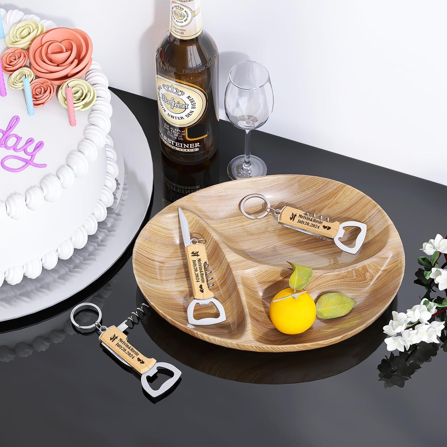 10PCS Personalized Multifunctional Wooden Bottle Opener for Wedding Party, Wedding Favors For Guest,Customized Gifts for Birthday Party,Engraved Bottle Opener Keychains.