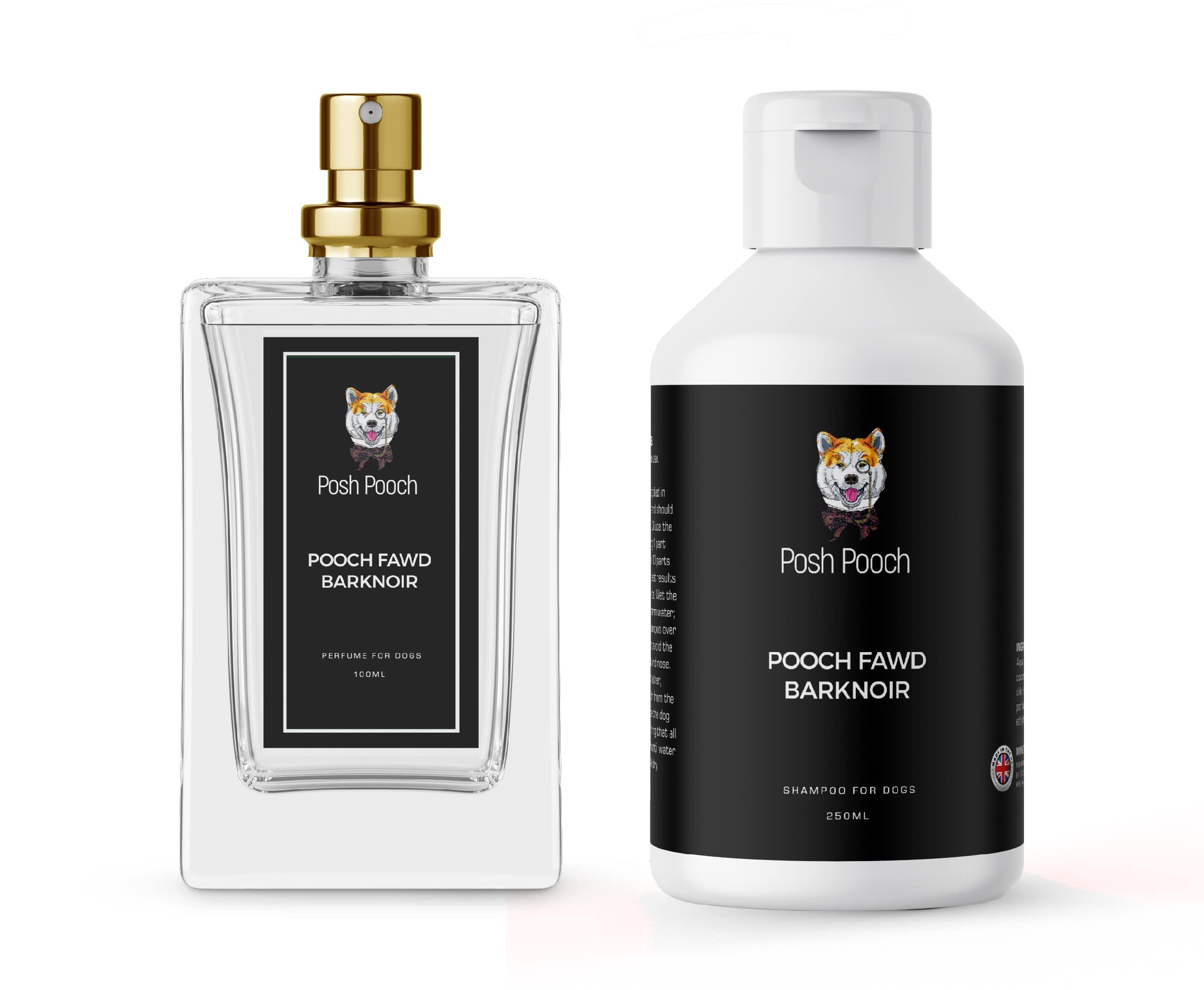 Designer Perfume & Shampoo Set For Dogs and Puppies Luxury Fragranced Wash & Cologne Long Lasting Scent Ph Balanced For Puppies and Dogs - Scented Luxury Pet Safe Cruelty Free (Pooch Fawd Barknoir)