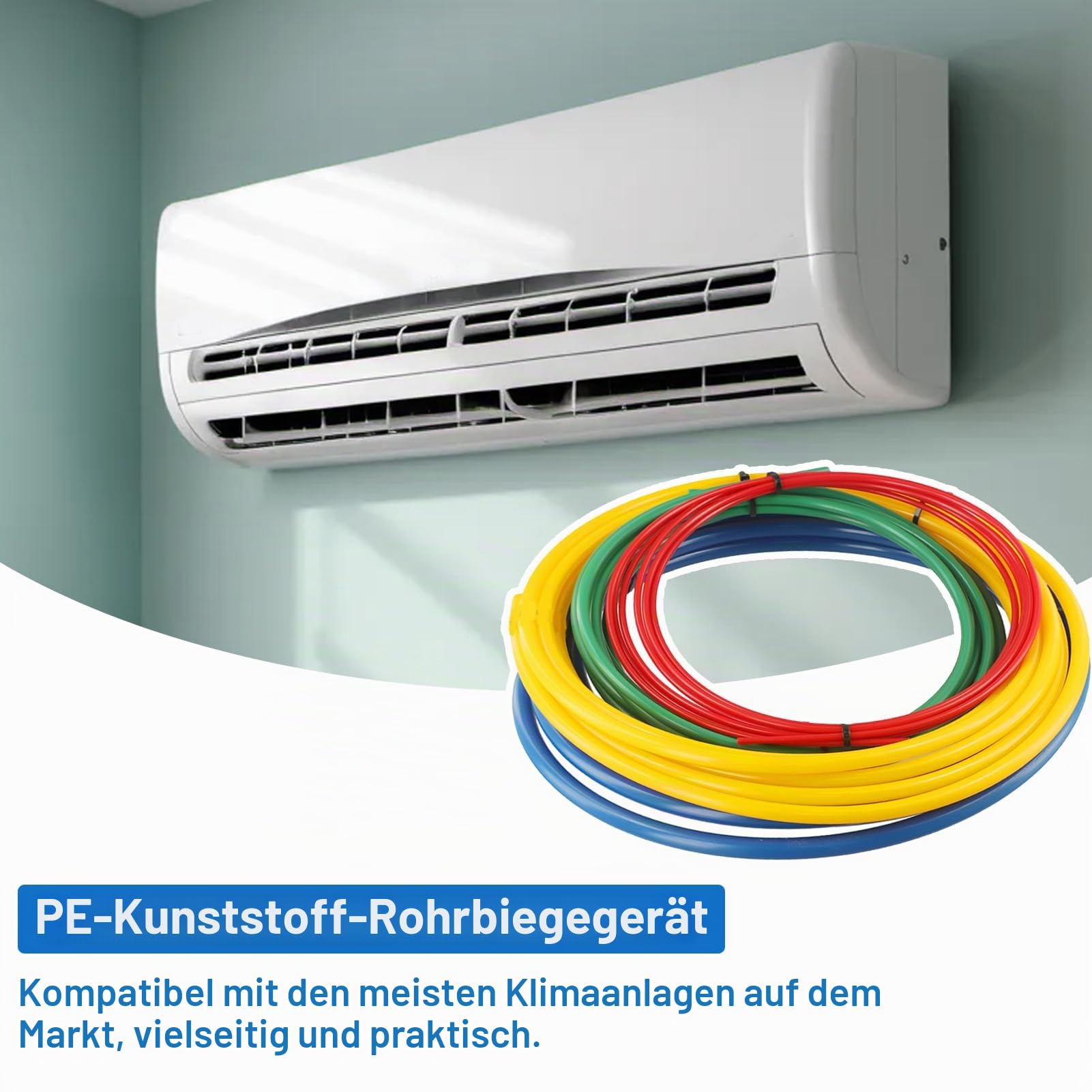 Klimaanlagen-Kupferrohrbieger, Eingebauter Kupferrohr-Biegestreifen, Rohrbiege Set für Klimaanlagen, Rohrbiege Sonde für Klimaanlage, Rohrbieger für isoliertes Kupferrohr, PE, 4M