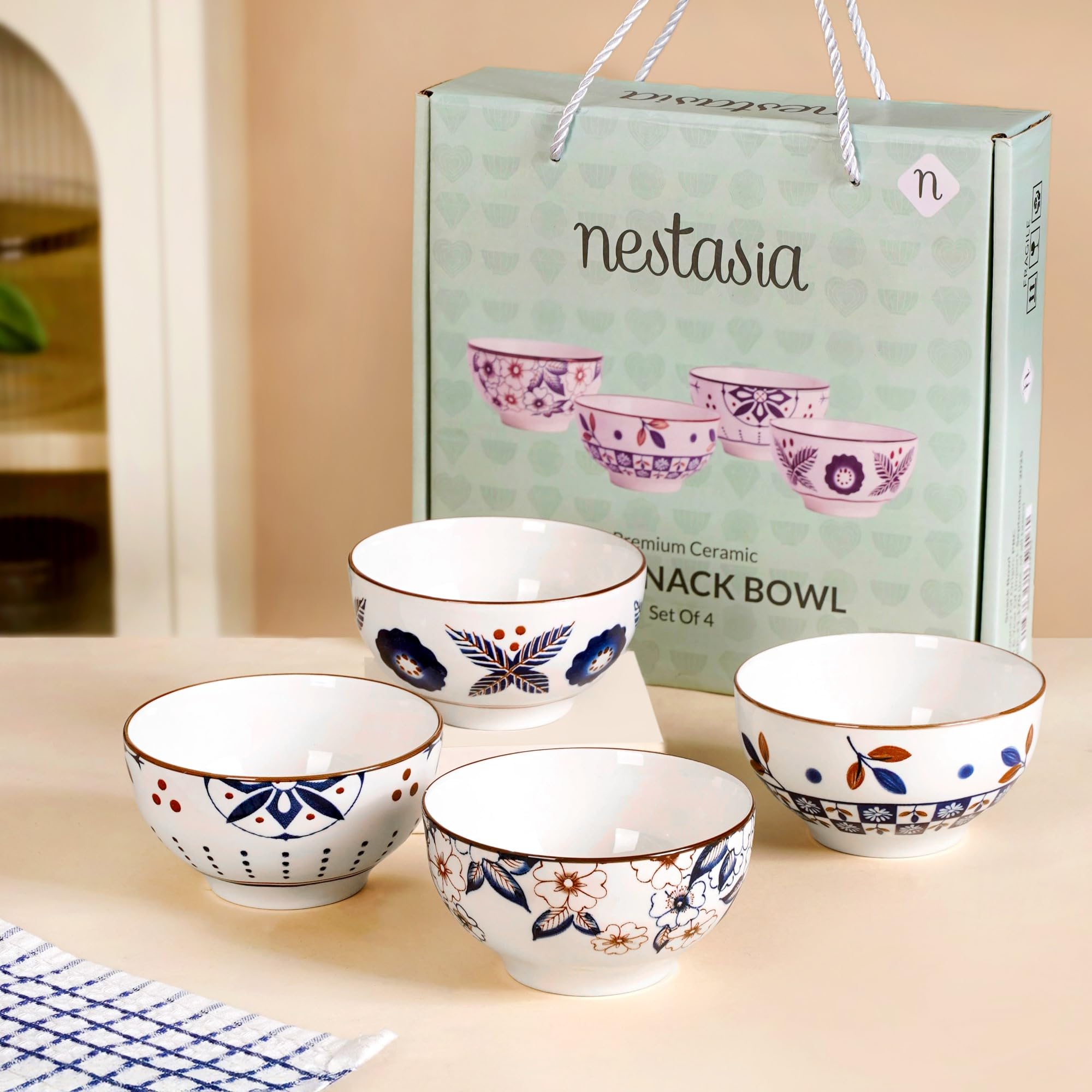Nestasia 350ml Ceramic Bowl Set of 4, Microwave & Dishwasher Safe, BPA & Lead-Free Snack & Soup Bowls, Elegant White & Blue Crockery Set for Gift, Everyday Serving & Dining — Amazon image 19