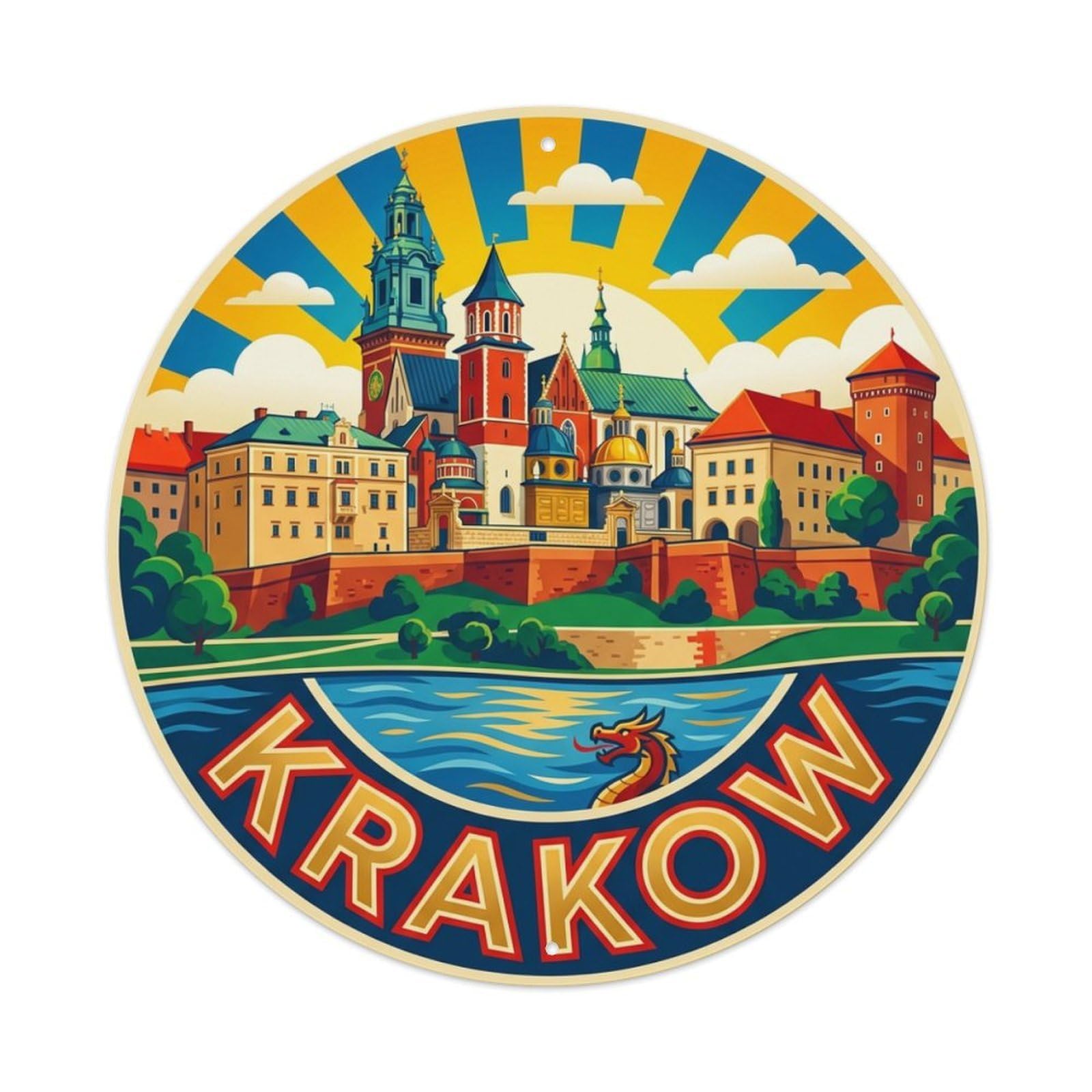 Metal Tin Sign Retro Travel Poland Krakow