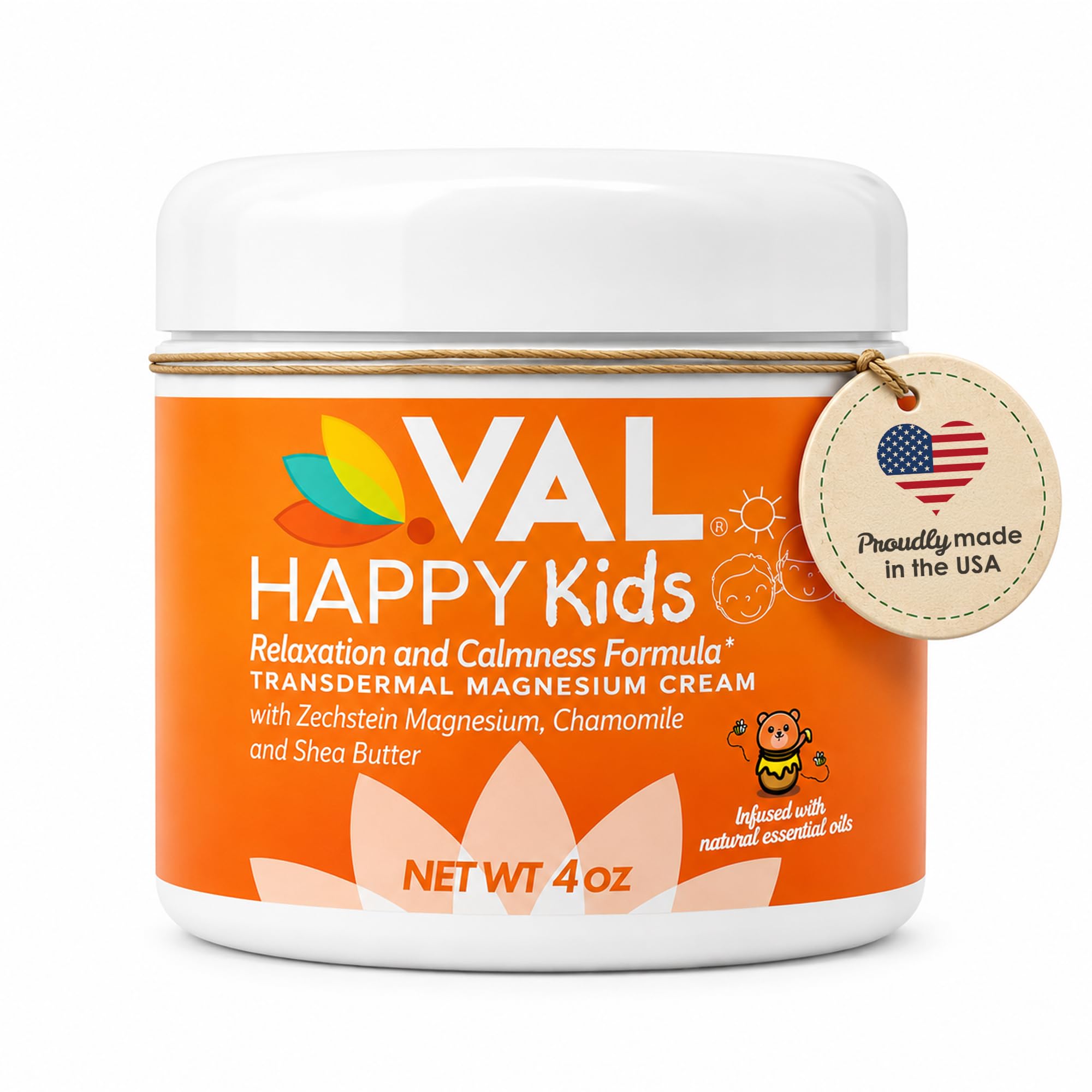 VAL Magnesium Cream for Kids | Relaxation for Daytime & Bedtime Routine | Gentle Zechstein Magnesium Chloride | Calm & Mood Support | with Chamomile, Shea Butter & Essential Oils | USA Made | 4oz 4 Ounce (Pack of 1)