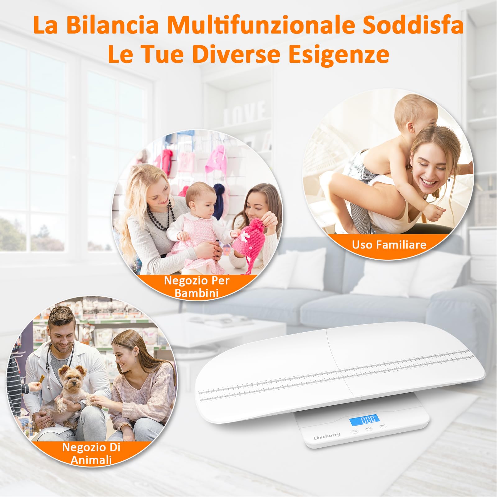 Bilancia Neonato, Bilancia Per Neonati Multifunzionale con vassoio removibile, Bilancia digitale per neonati con funzioni Tare e Hold