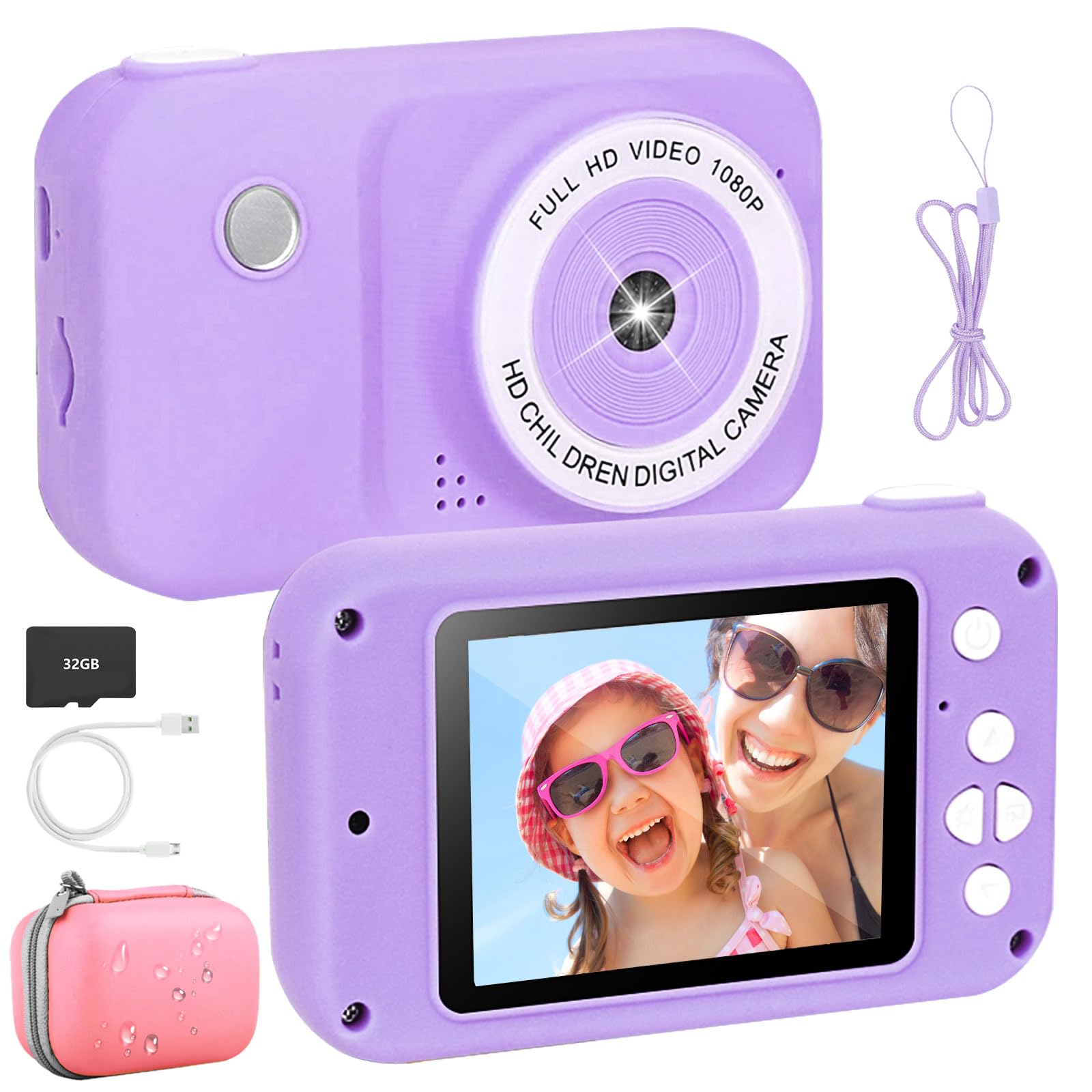Macchina Fotografica Bambini, 2,4" 1080P HD Ricaricabile Fotocamera Digitale Bambina Videocamera Regalo per Ragazze Ragazzi 3-10 Anni, con Scheda 32 GB, Regali Giocattolo di Natale &Compleanno (Viola)