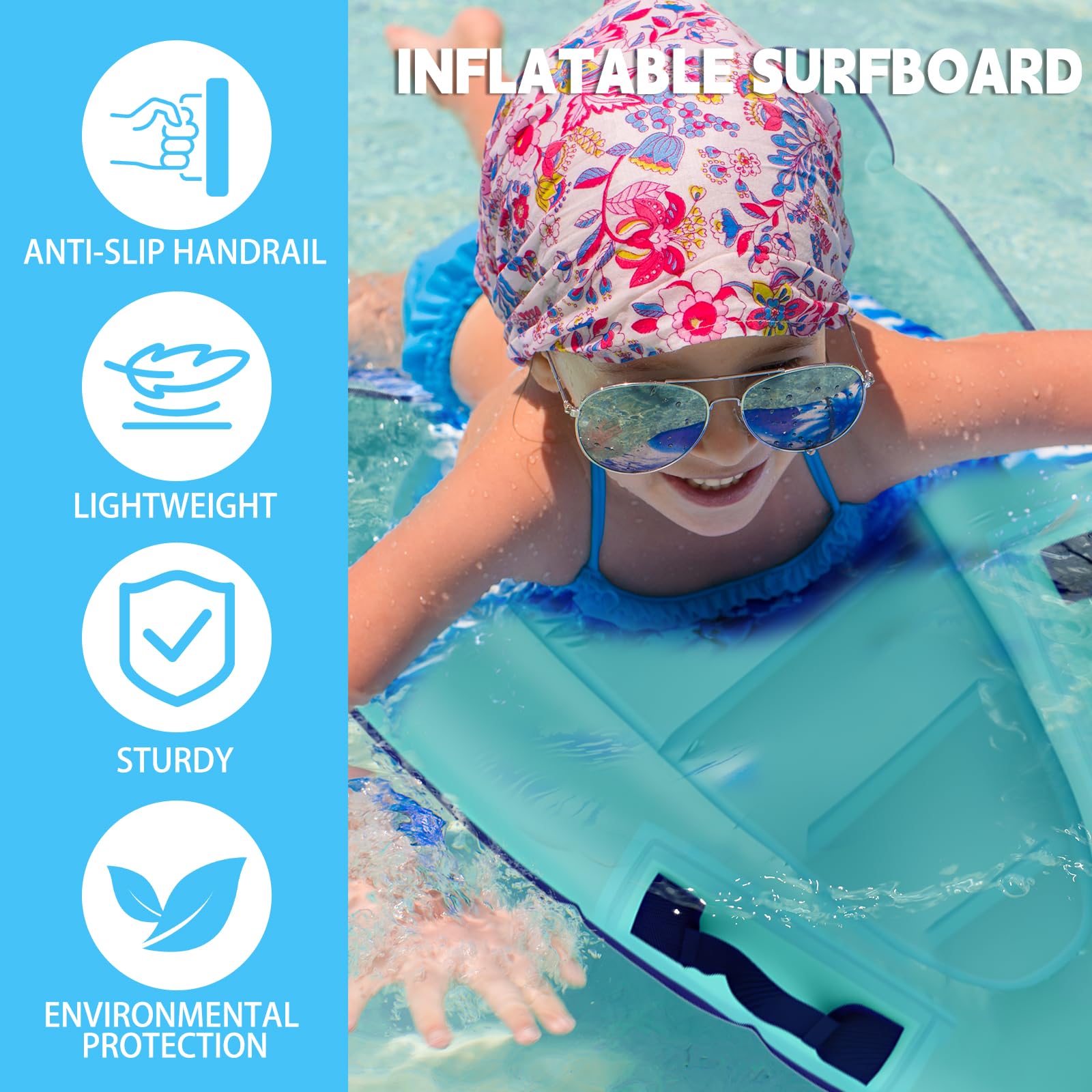 Shyllin Tabla de Surf Inflable para Niños 70 x 55 x 12 cm Bodyboard Hinchable con Asas Portátil