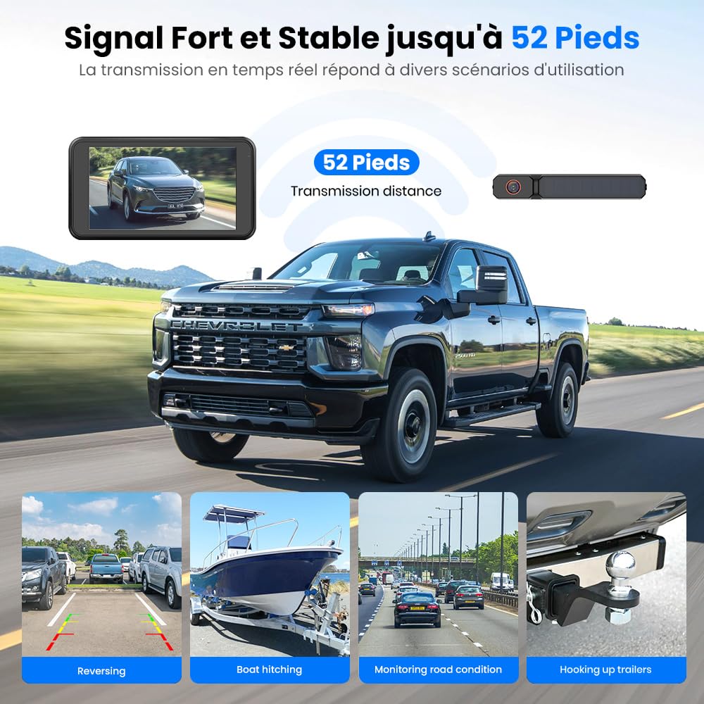 AUTO-VOX Camera de Recul sans Fil Solar avec Moniteur 5" 1080P: Batterie 5000mAh, Installation DIY 2 Mins, IP69K Imperméable, pour Fourgon/SUV/Camion/Remorque