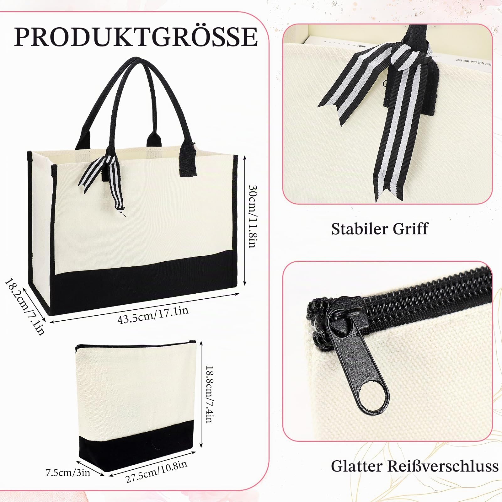 16 Stück Jute-Shopper mit Kosmetiktaschen, 43 x 30 x 18 cm Tote Bags Set