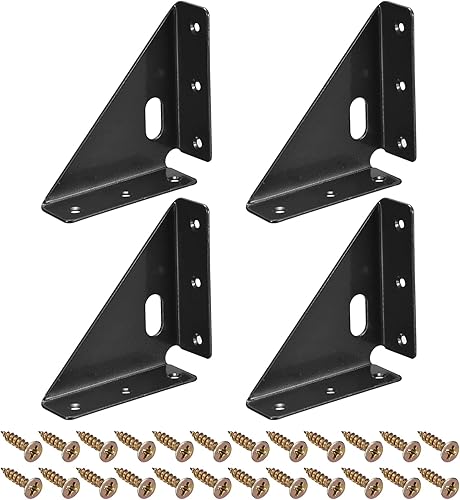 uxcell 4 soportes de esquina angulares de 3.386 in x 3.386 in, soportes de acero laminado en frío con tornillos para borde de cama de escritorio