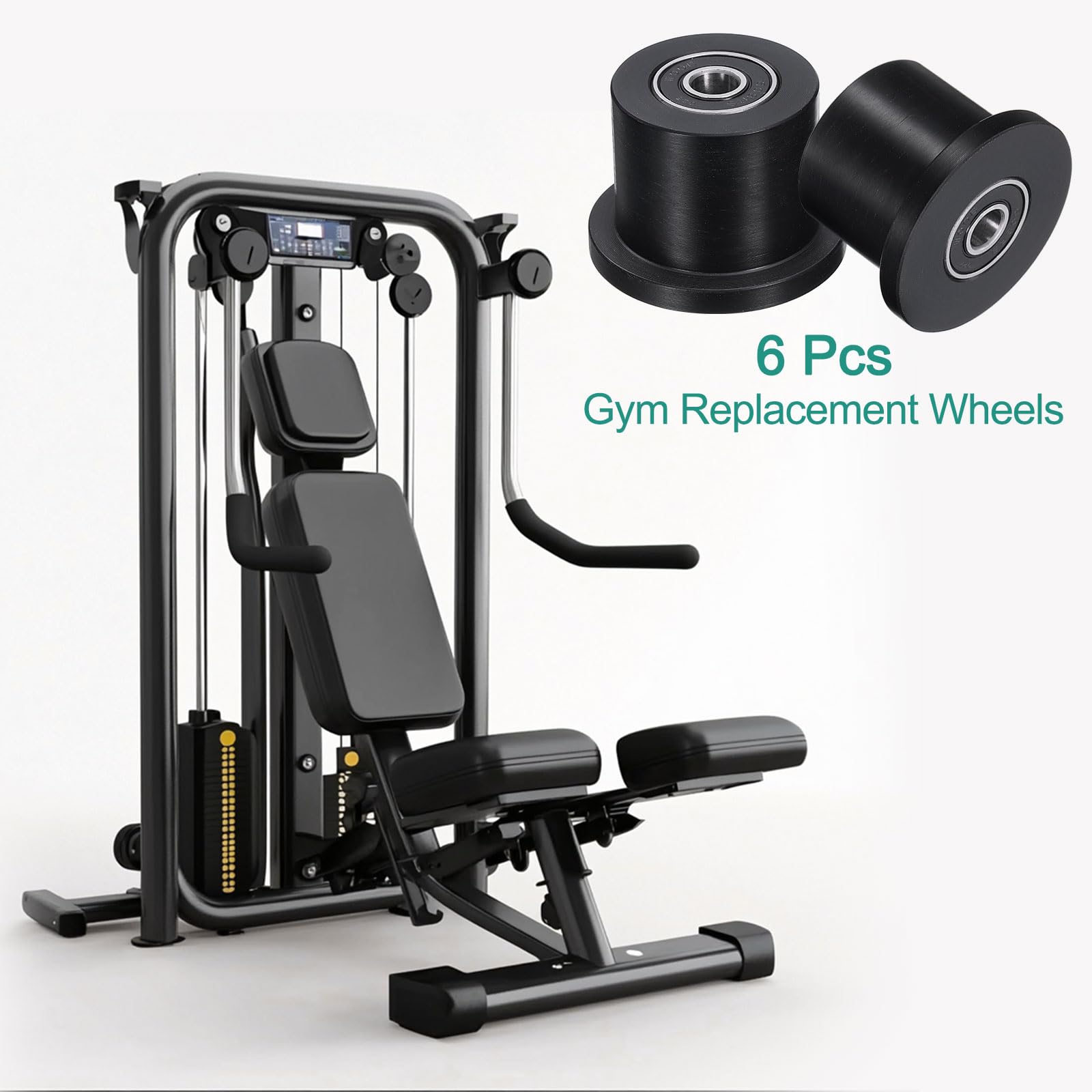 QUARKZMAN 6 Paquet Nylon Usiné Roues/Rouleaux Gym Remplacement Roues Convient pour Total Gym Accessoires Pièce avec Roulements par Trou de 5/16" dans Diamètre, Noir