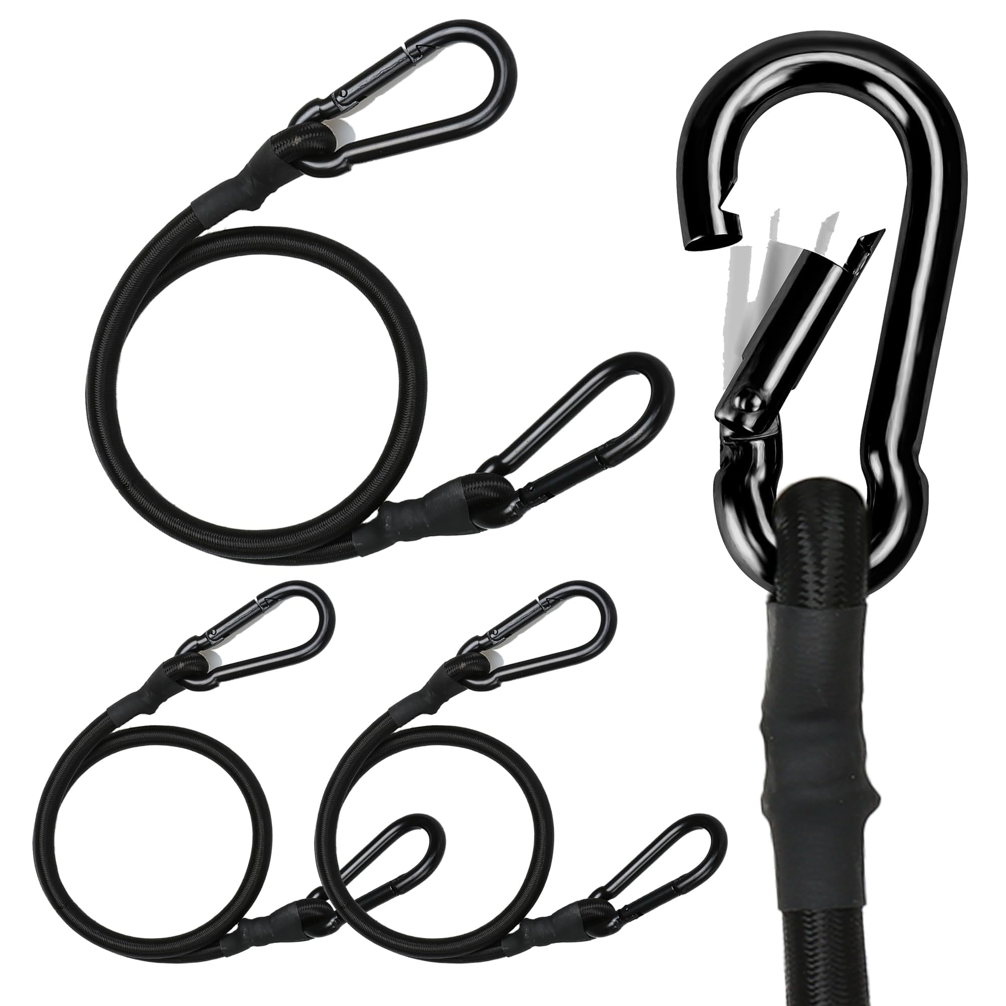 Bungee Cords with Carabiner Hooks, 29 Inch Long Heavy Duty Bungee Cords, Diameter 1/2.54 Inch Black Extra Strong Elastic Rope with Carabiner Hooks for Outdoor Camping Luggage Cargo, 4 Pack