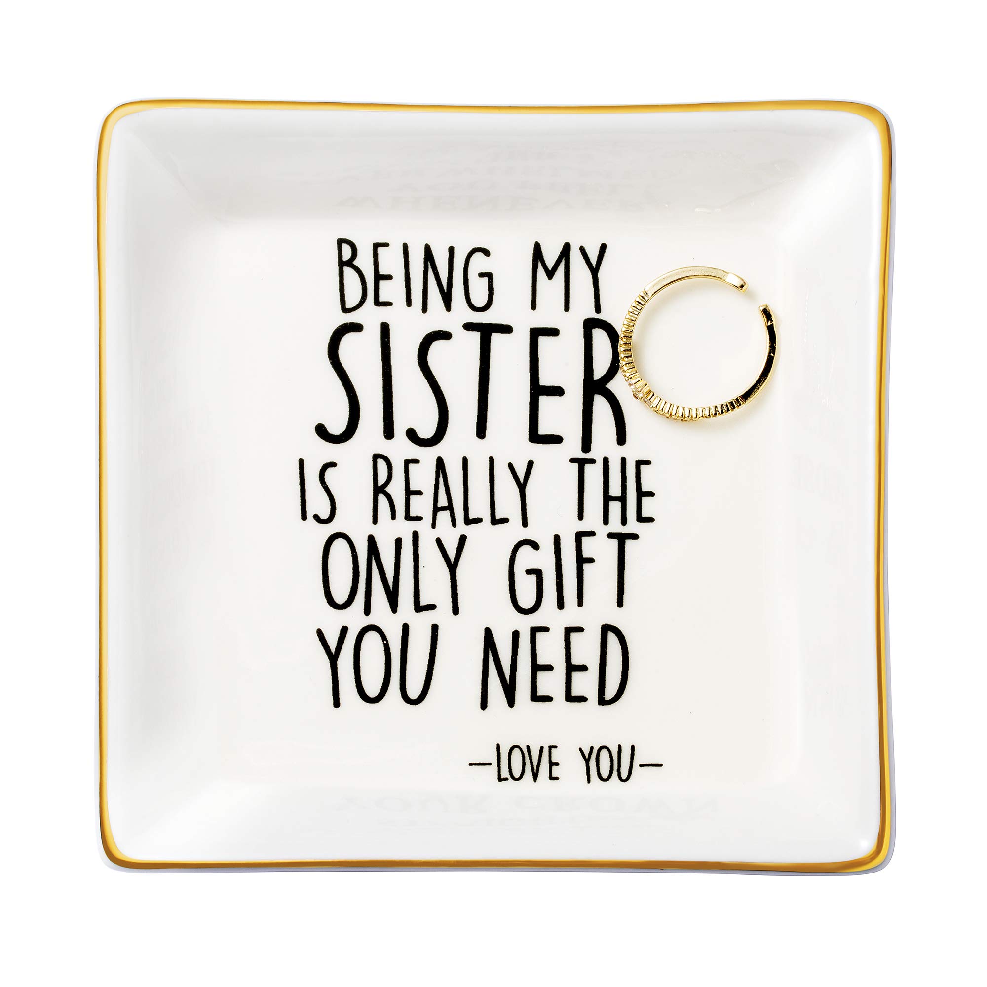 JoycuFF Sister Gifts for Women Ceramic Trinket Tray for Her Sister in Law Birthday Thanksgiving Day Chrismas Decorative Jewelry Cute Home Decor