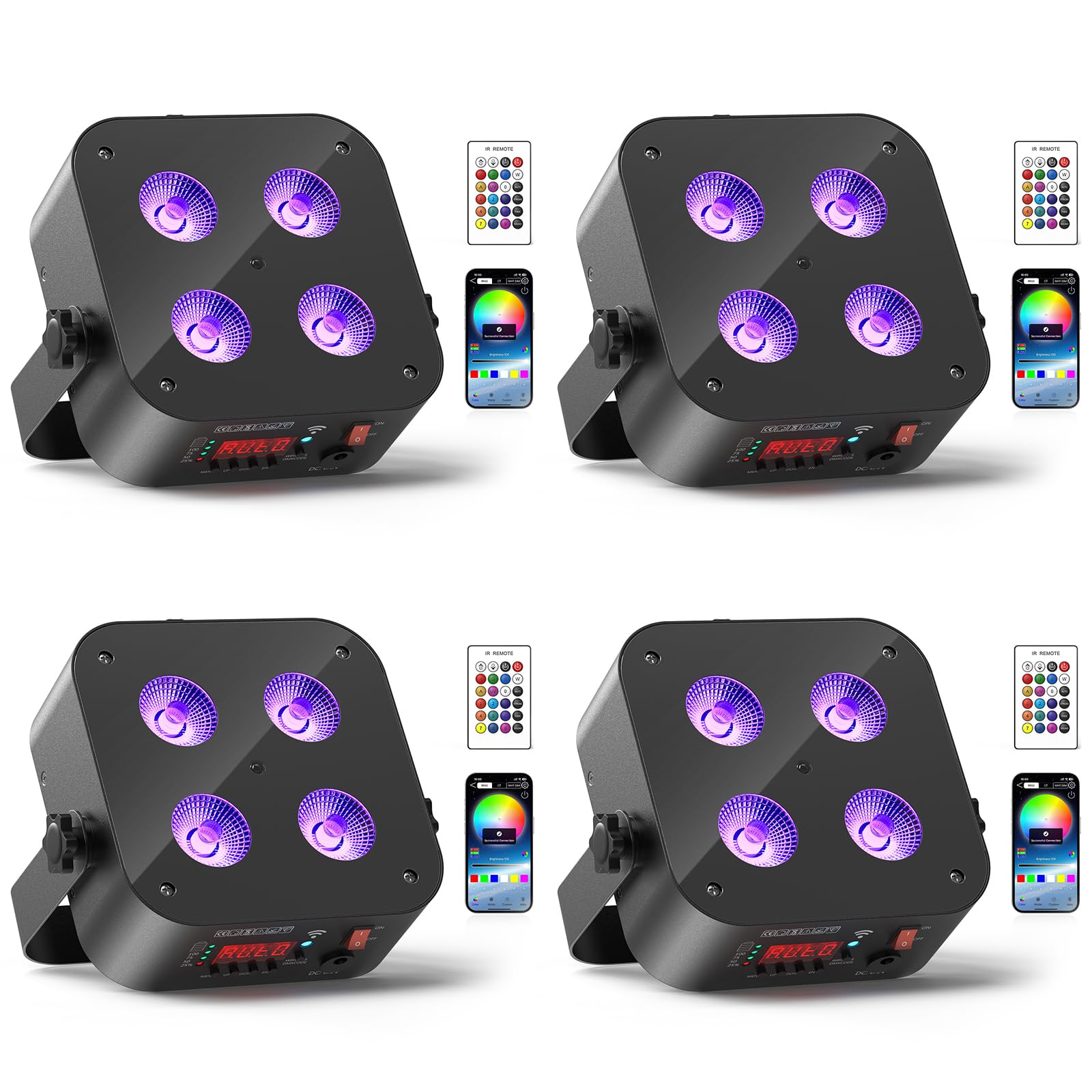 4 pezzi 4x18 W Batteria LED par RGBWA UV Ricaricabile Fari luce palco con APP/DMX/telecomando Luce diasoc per feste DJ matrimonio compleanno Natale Halloween