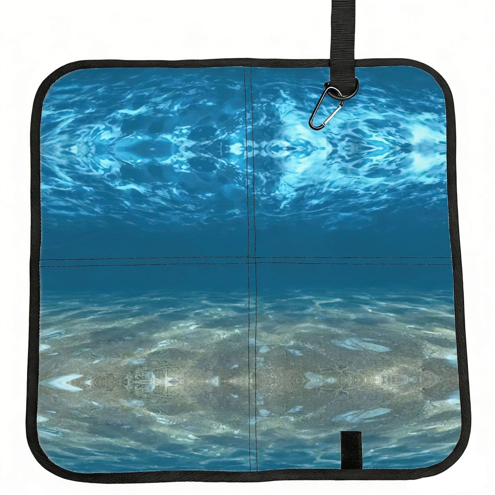 eeprty Blue Ocean Sea Wavy Seascape Printed Portable Seat Cushion Strap, Foldable Pad for Stadium Bleachers Hiking Travel