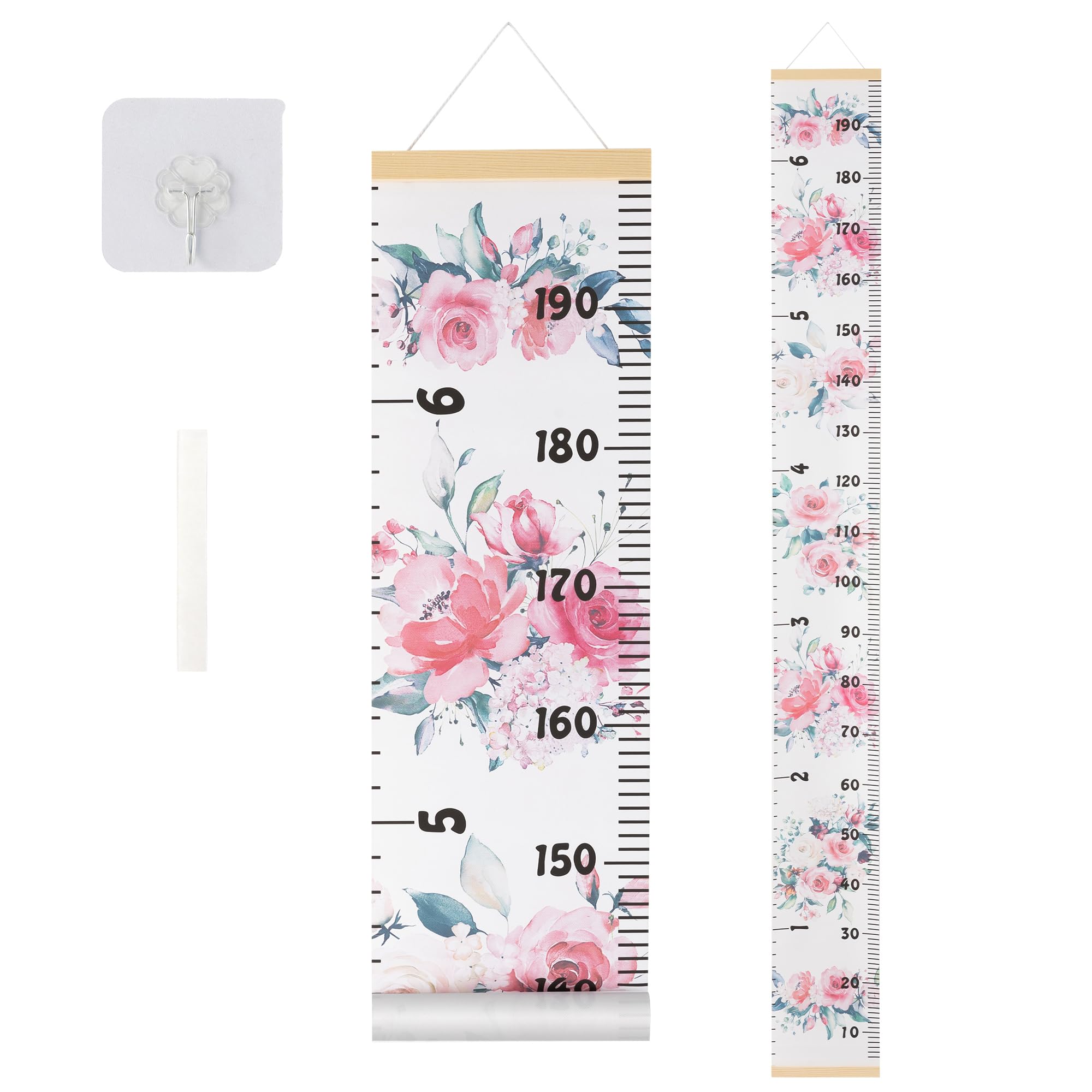 BESSLEE Canvas Kids Growth Chart for Wall, Floral Height Measurement Tracker for Baby Girl, Hanging Ruler with Removable Hook, Nursery Room Playroom