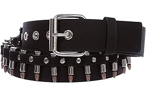 1.5" Genuine Leather Snap on Bullet Hardware Stitching-edged Studded Belt