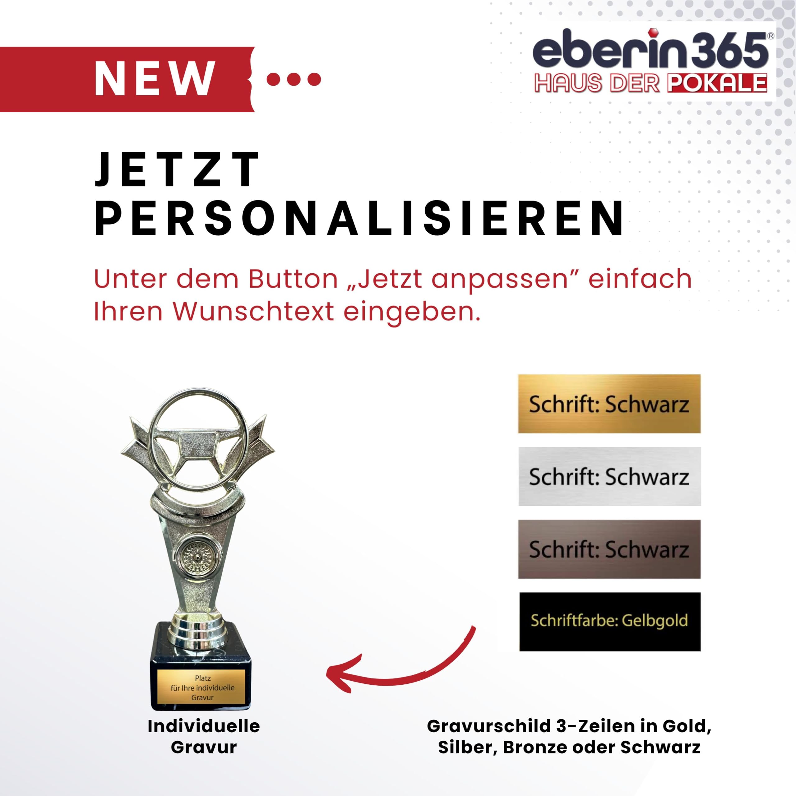 Tuning Pokal 17,5 cm für Hobby Schrauber - Personalisierbare Trophäe mit Wunschgravur - Goldenes Lenkrad - Perfekt für Autowerkstätten