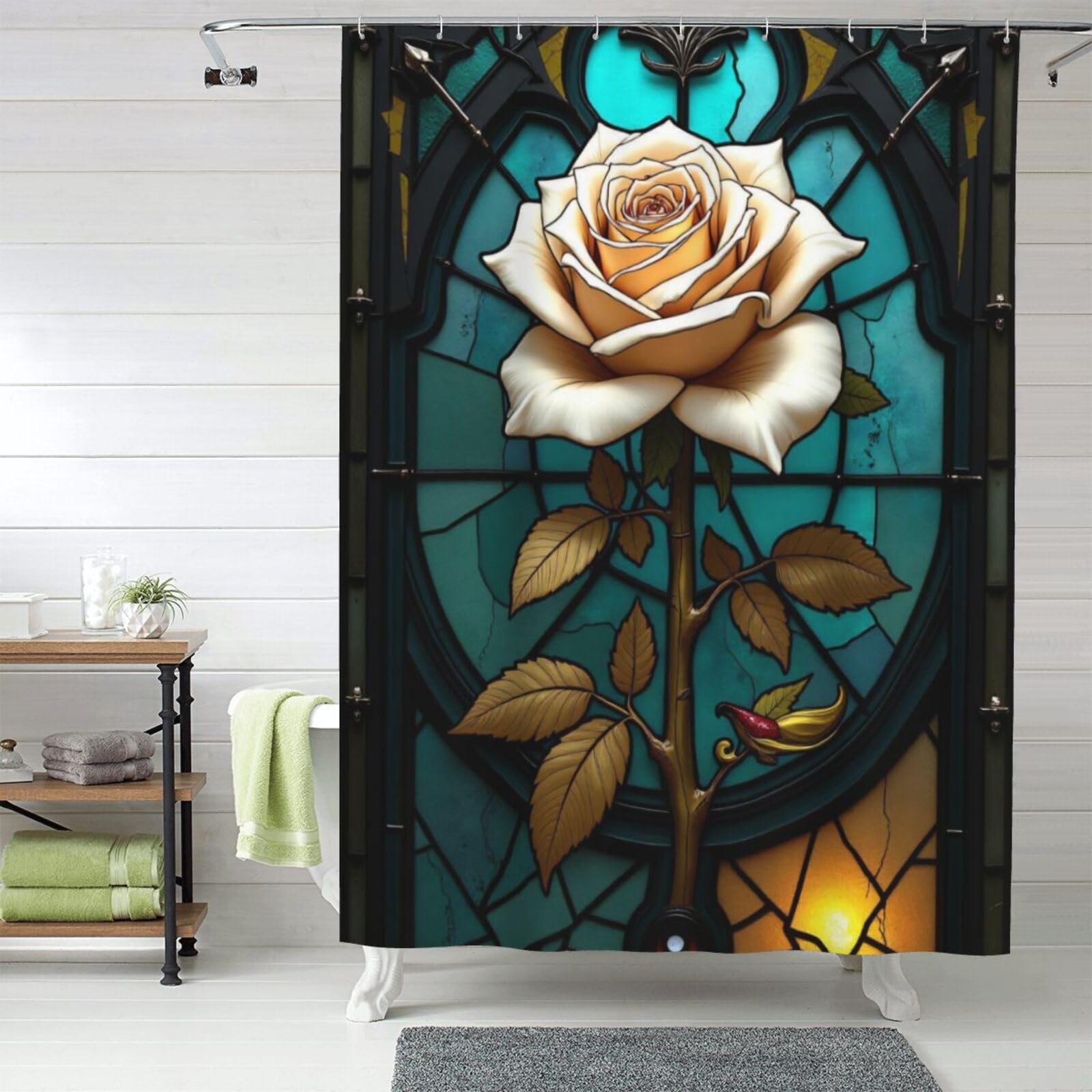 Rideau de douche floral rose et blanc pour sublimer votre bain