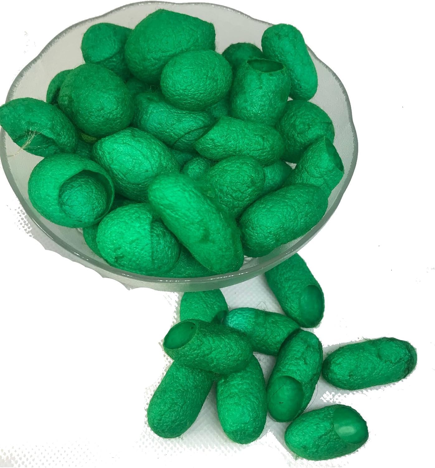 Knitsilk Hand Dyed Silk Cocoons, Silk Cut Cocoons, Mulberry Silk Fibres, Selection Cut Silk Cocoons (Green Pack of 3-90 pcs)