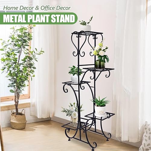Miniatura 5 de Soporte de metal de 5 niveles para plantas para interiores y exteriores, estante de esquina en espiral de hierro mejorado, organizador de macetas de