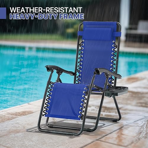 Miniatura 10 de Magshion Sillas reclinables plegables de gravedad cero para exteriores, material de malla y diseño de reposabrazos ancho, reclinable ajustable con