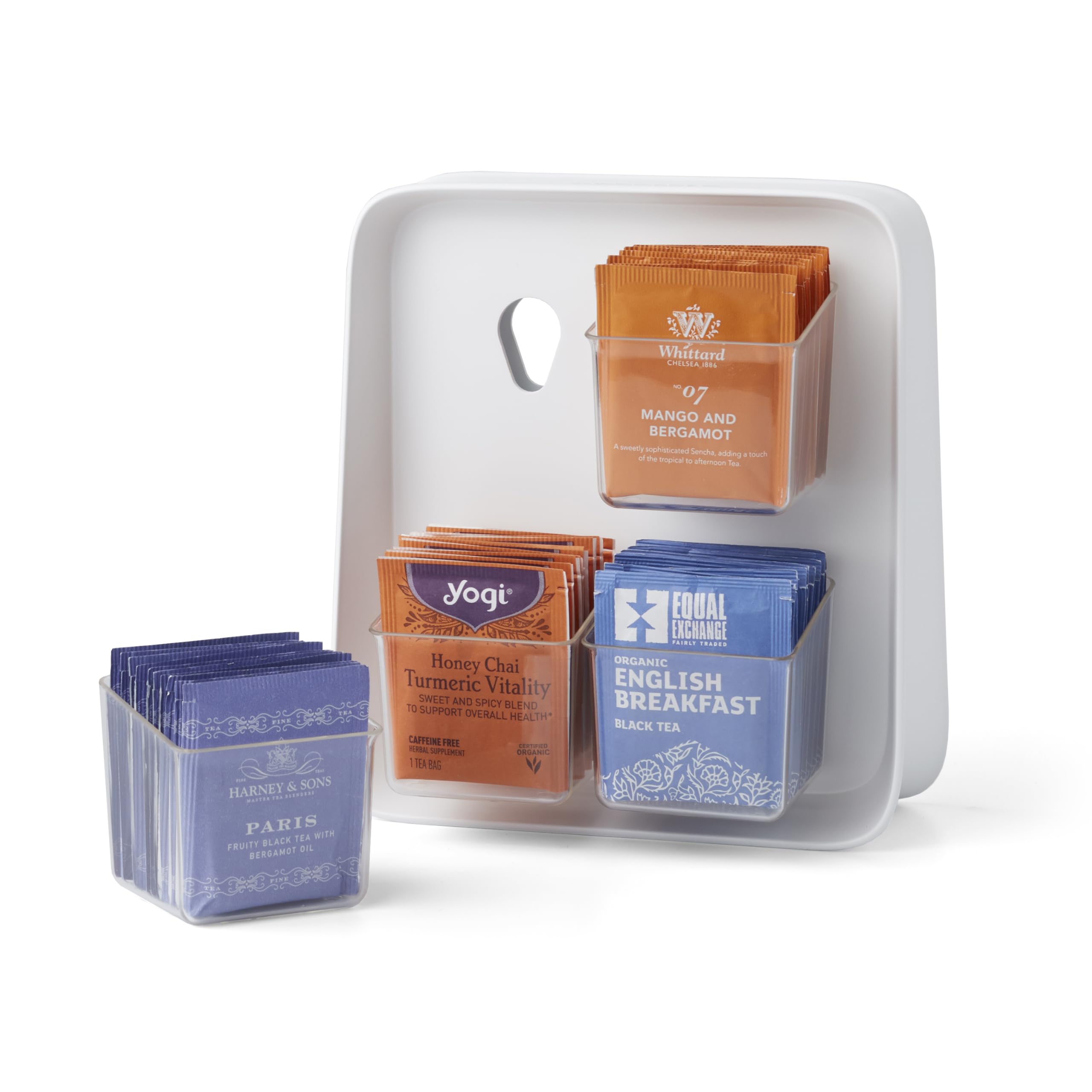 YouCopia TeaStand Tea Bag Organizer with Clear Removable Bins, Cabinet or Pantry Storage Caddy, 80-Bag