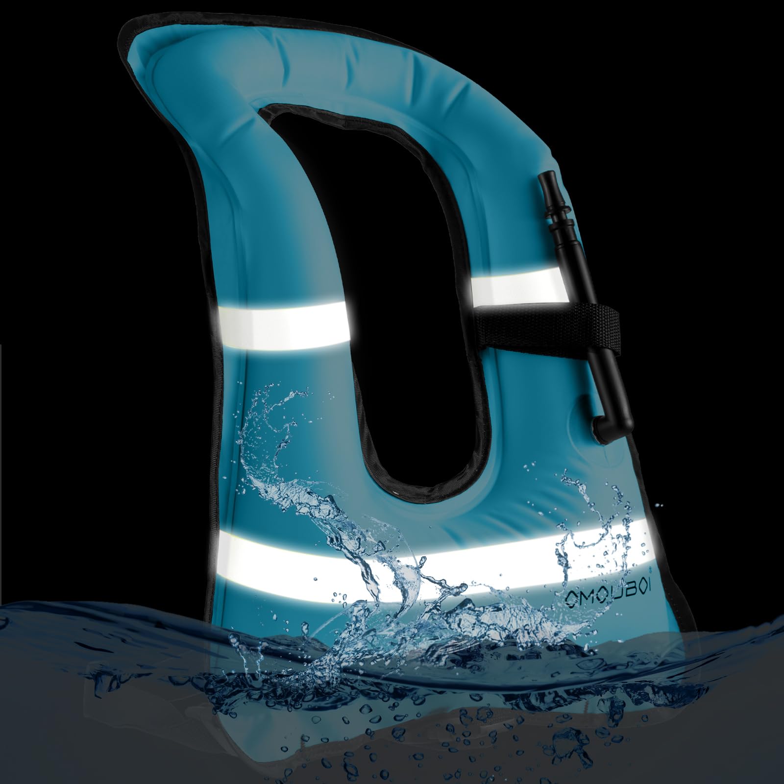 Meooeck Fluorescent Blue Inflatable Vests for Adults Safety Vest with Reflective Stripes Portable Swim Vest Jackets, Adjustable Kayaking Jackets Safety Vests