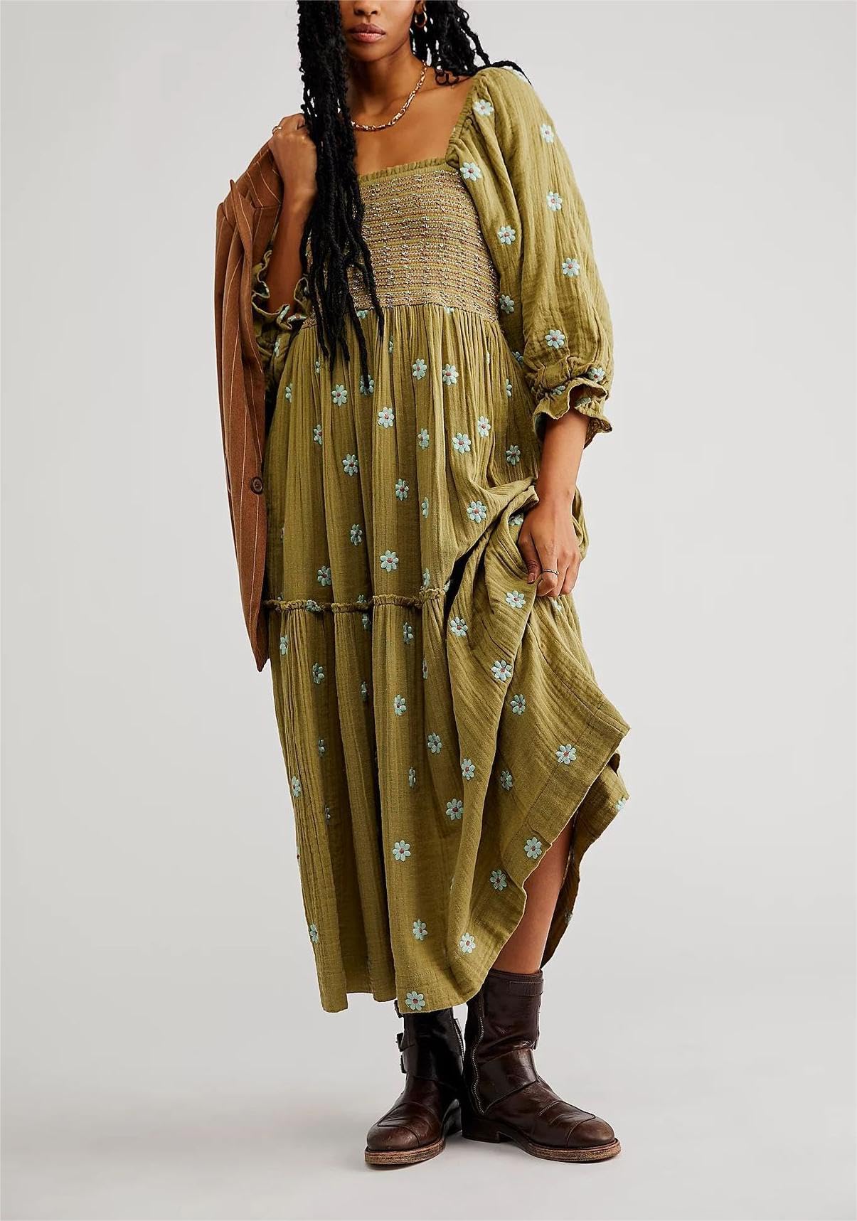 slim fit dress slacks Women's Apricot Haze Dress in Blurry Floral | Size Large main image 1
