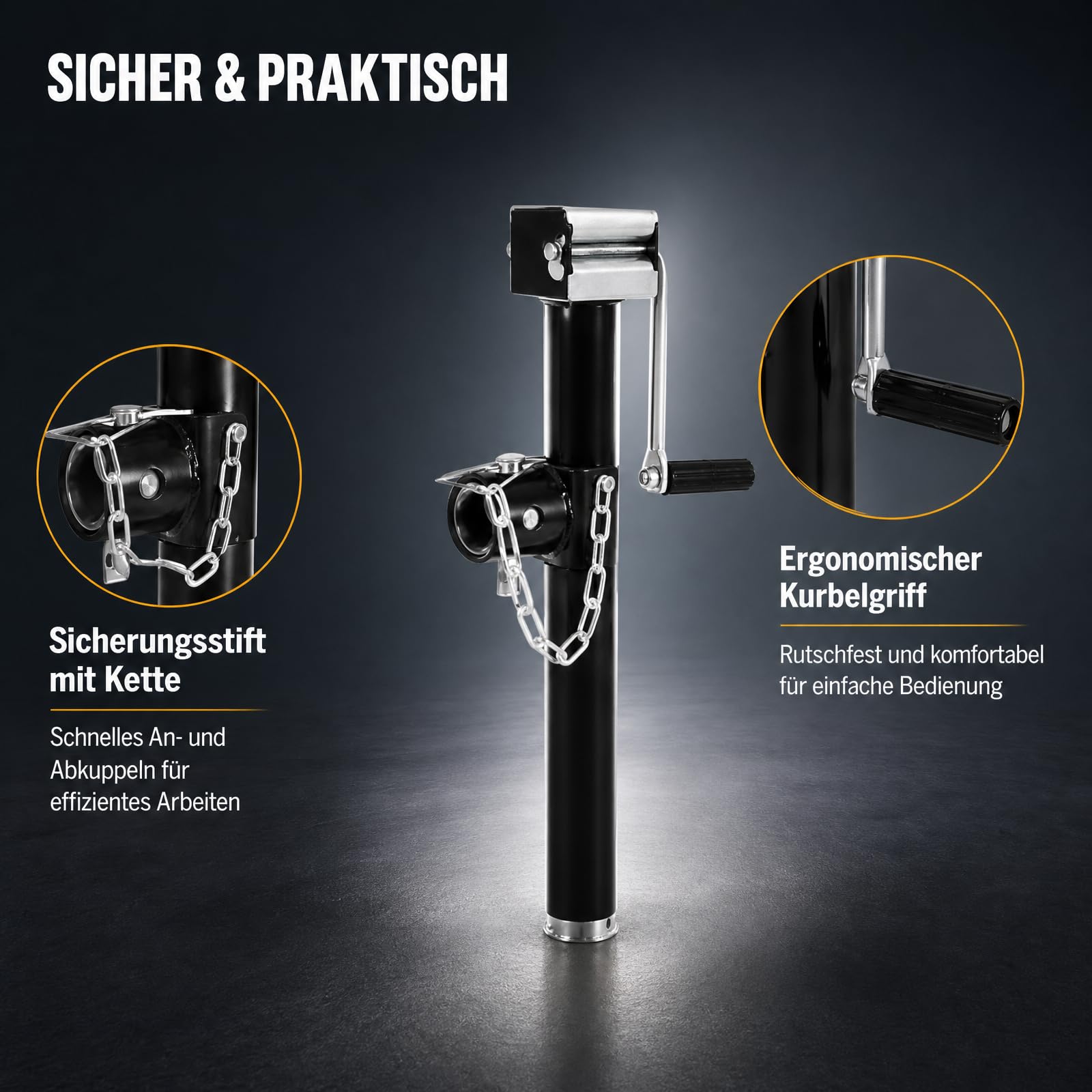 Anhängerheber, 2,27T 5000LBS Stützfuß Anhänger, 38cm Hubhöhe Anhänger-Heckstütze für Wohnwagen mit Kurbel, Q235 Stahl, 57-94 cm Verstellbar für PKW LKW Camper