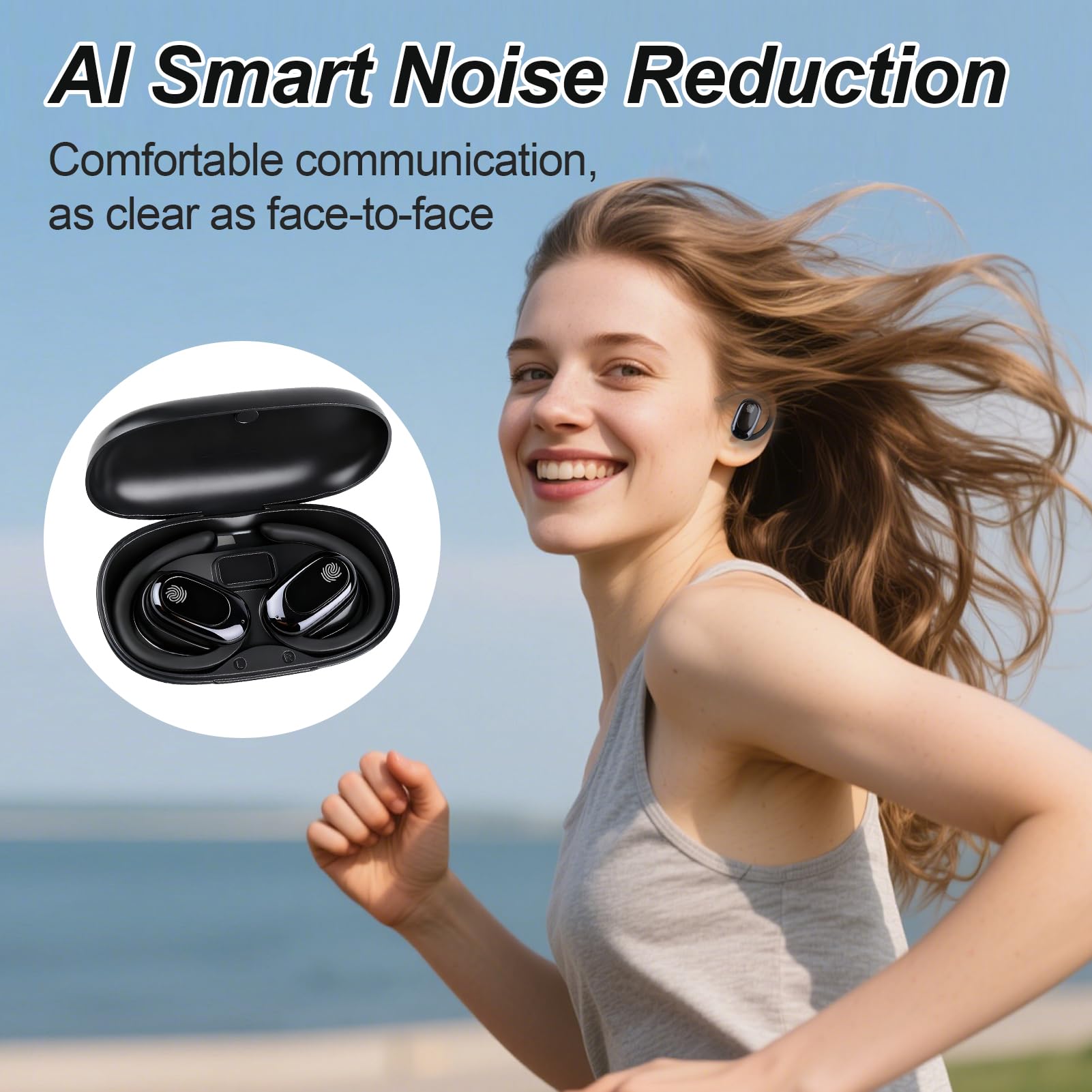 Cuffie Bluetooth 5.4 Sport Con 4 Microfoni ENC, 52 Ore Autonomia, Audio HiFi Bass 3D, Display LED, IPX7, Ricarica USB-C, Touch Control