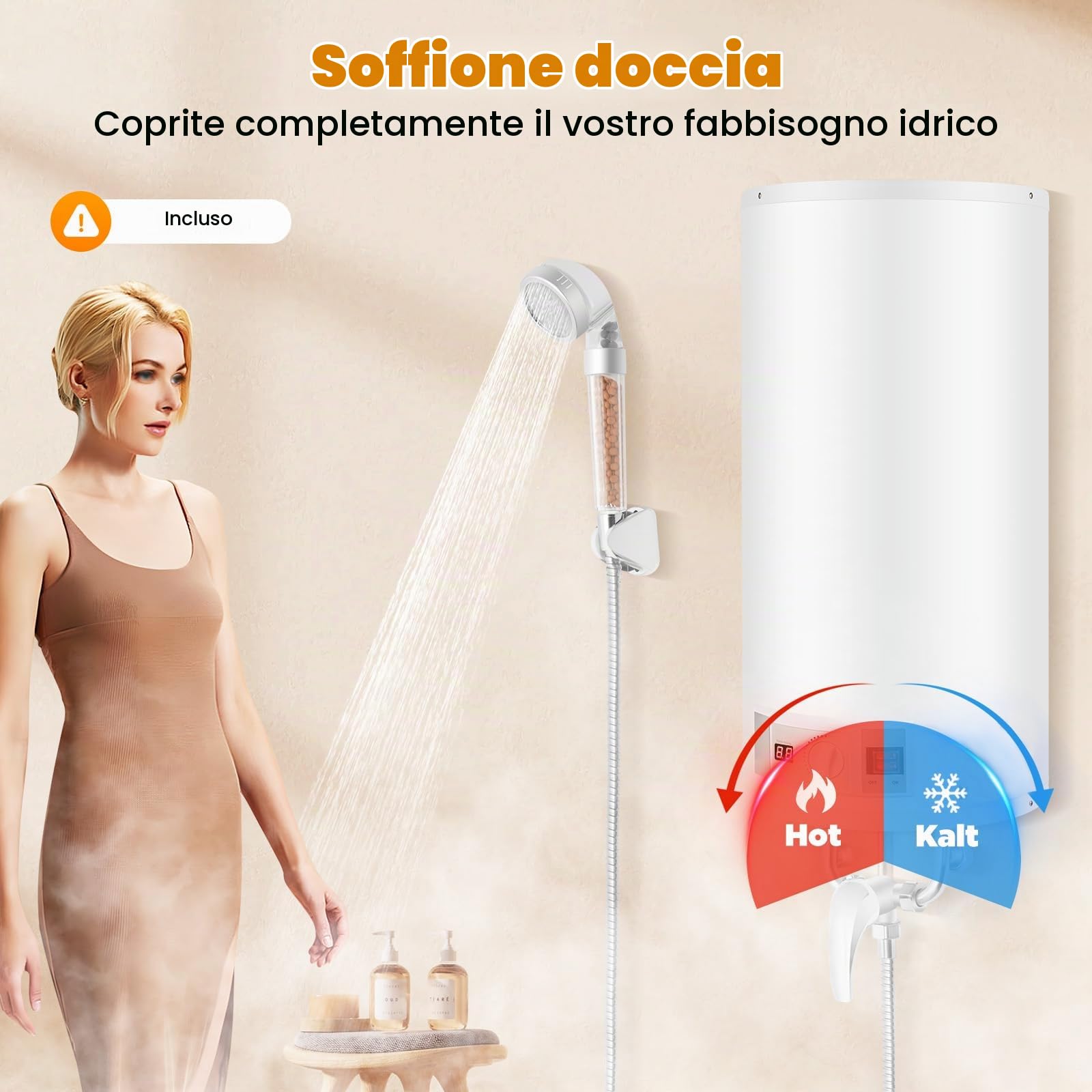 Scaldabagno elettrico da 80 l, 2000 W, scaldabagno elettrico da parete, potenza di riscaldamento, scaldabagno, regolatore di temperatura 25-75 °C, IPX4, per cucine, bagni, appartamenti