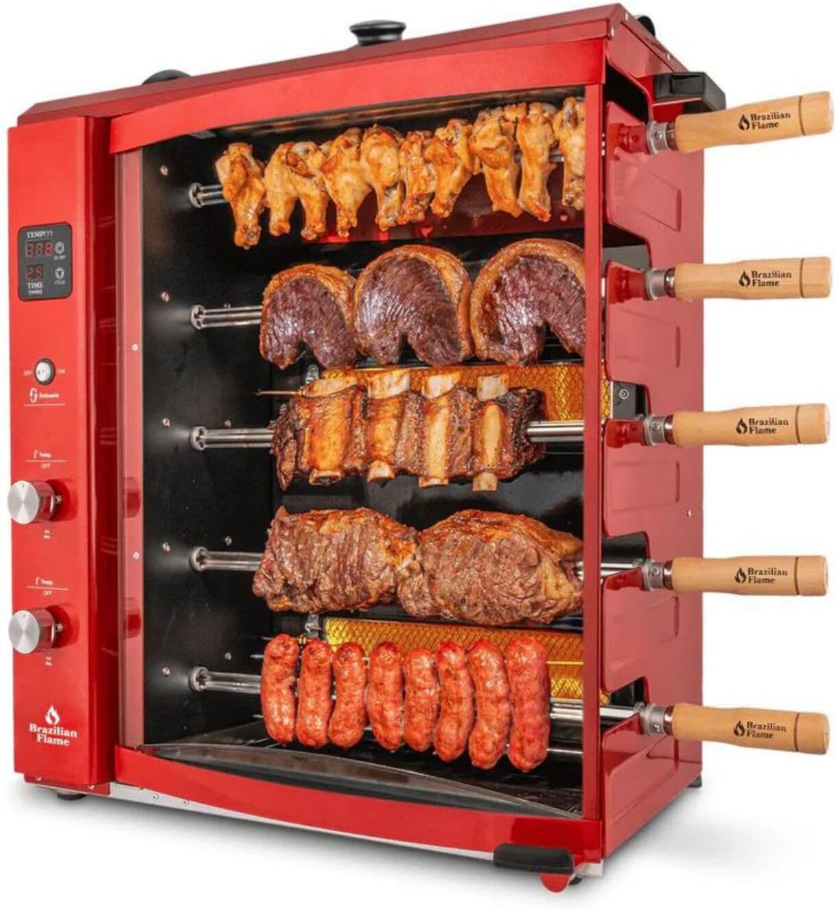 FOGO SERIES Rotisserie Gas Grill 5-Skewers by Brazilian Flame® Oven Grill Roaster with Auto Rotating Skewers for Rotisserie Chicken Brazilian Style BBQ and Churrasco, Shawarma Machine 2026 Series Red