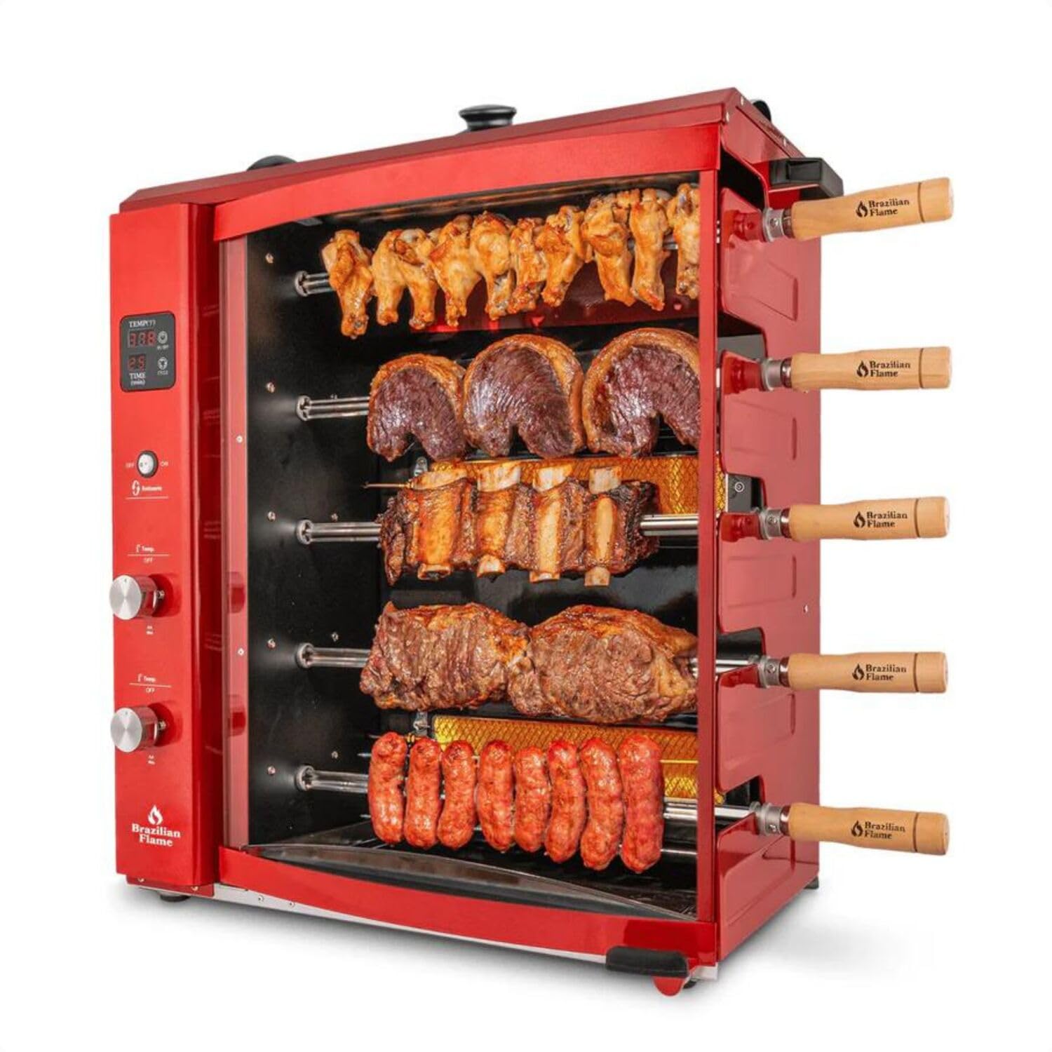 FOGO SERIES Rotisserie Gas Grill 5-Skewers by Brazilian Flame® Oven Grill Roaster with Auto Rotating Skewers for Rotisserie Chicken Brazilian Style BBQ and Churrasco, Shawarma Machine 2026 Series Red
