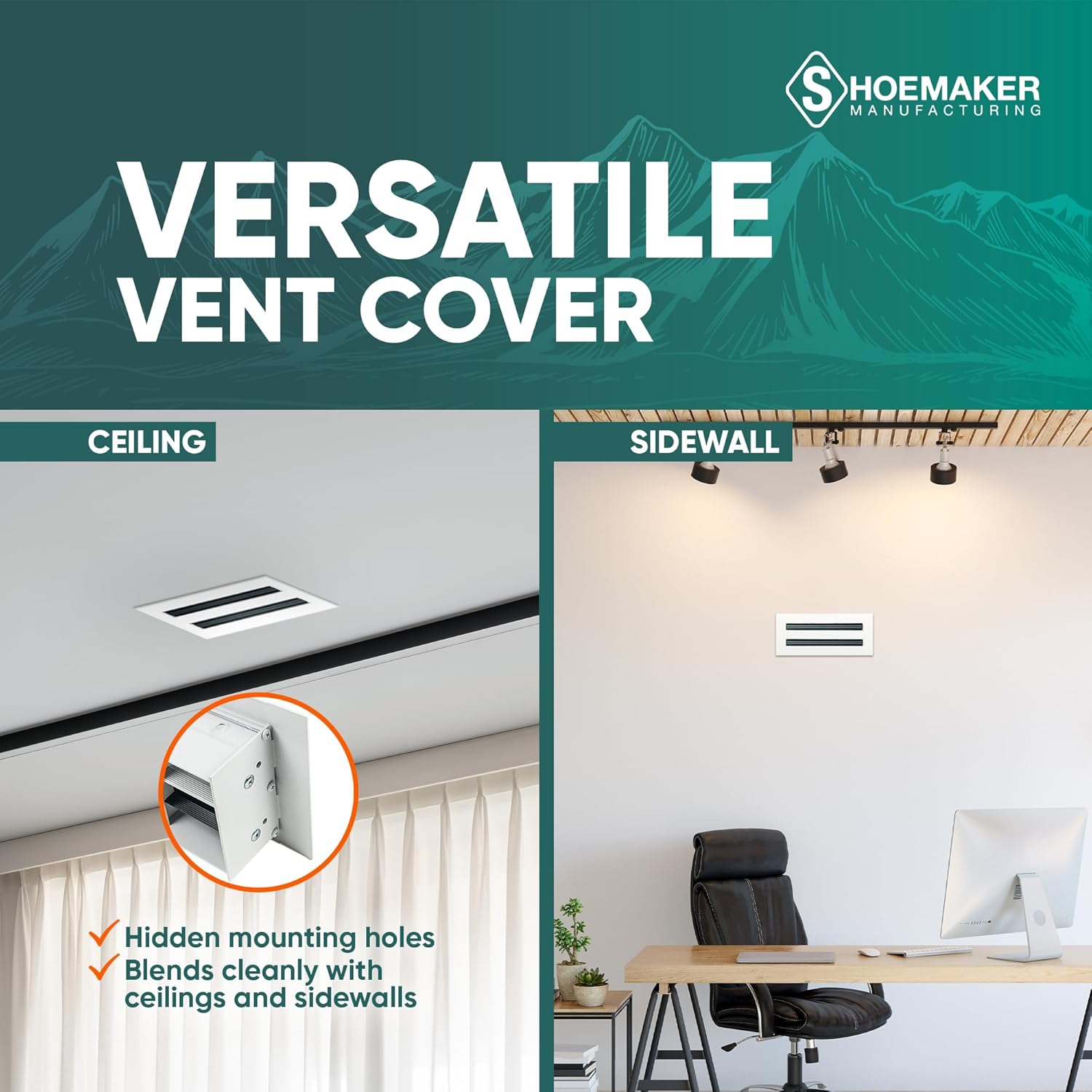 Shoemaker Residential Linear Slot Diffuser – 10x4 Decorative Soft White Wall & Ceiling Air Vent Cover, Adjustable Pattern Controller, Extruded Aluminum AC Vent Covers for Home Ceiling or Sidewall