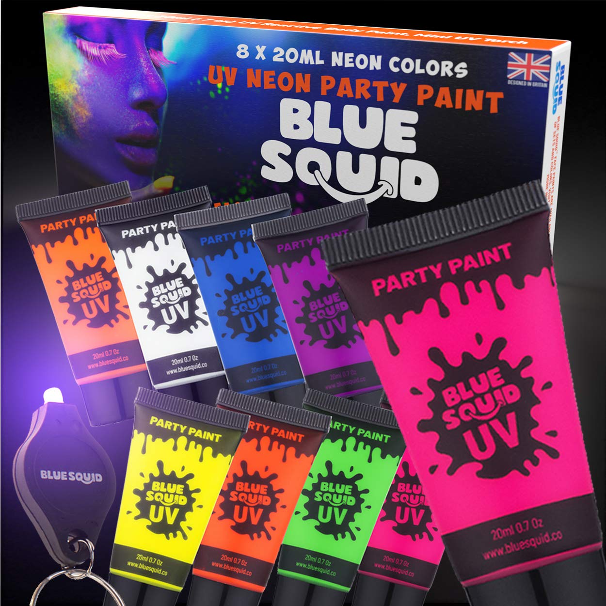 Buy Blue Squid UV Glow in The Dark Face & Body Paint Set of 8 0.5oz