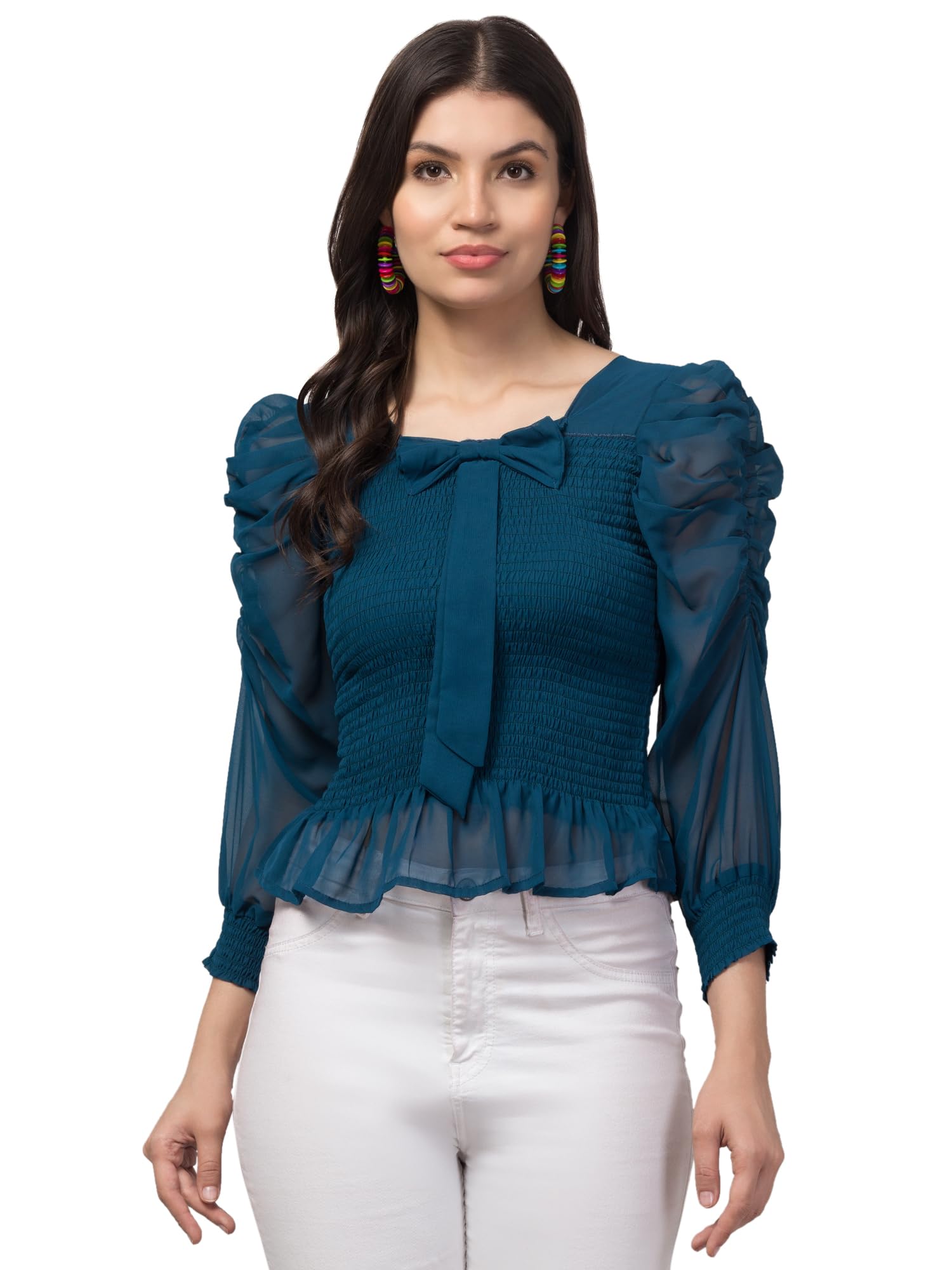 My SwagWomen's Solid Puff Sleeves Casual Stylish Smoking Regular top