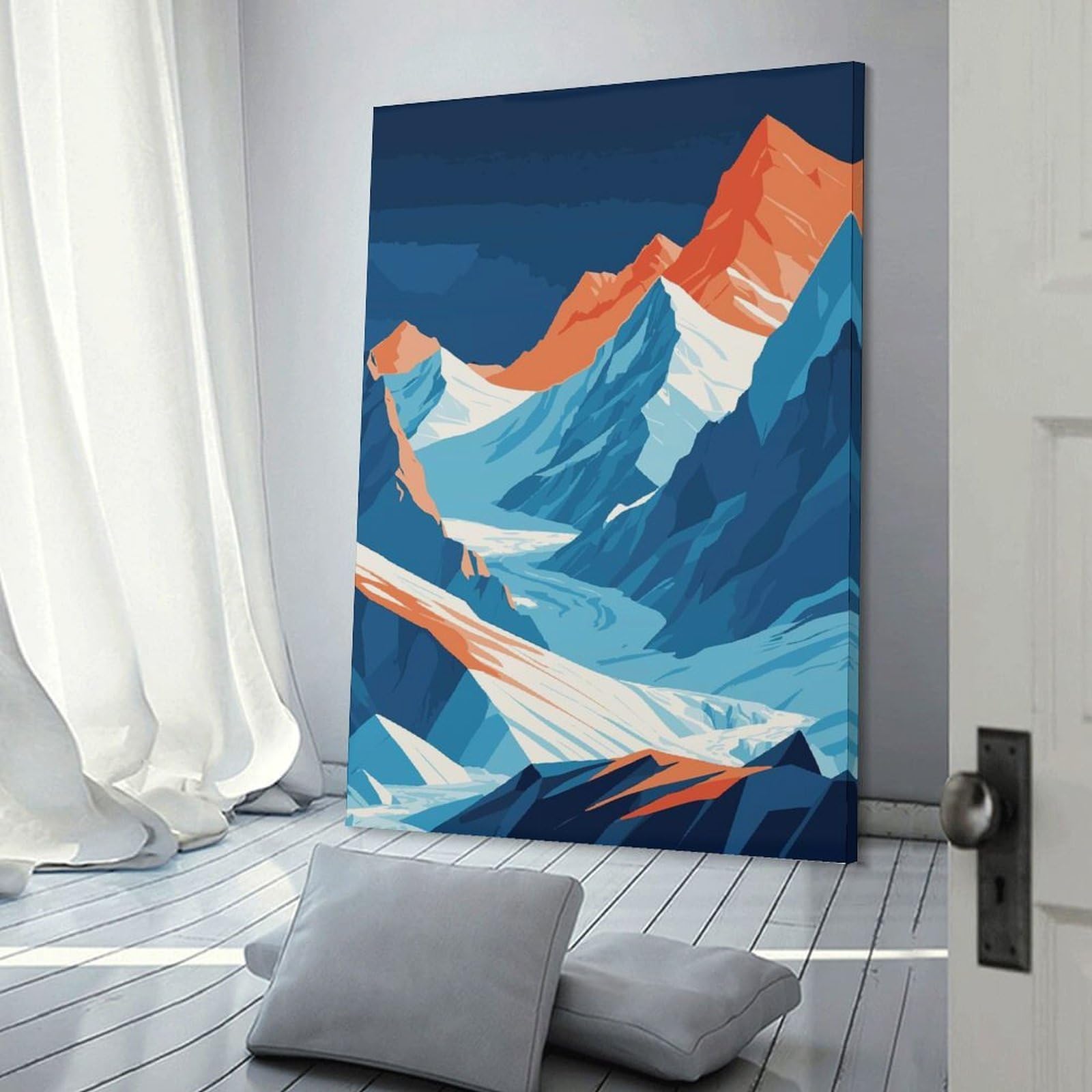Junmoney Frame-Style-20 Mountain Landscape Vector Illustration Decorative Wall Artwork, 20X30inch(50X75cm), For Corridors, Hallways Or Apartment Entries, Home Artwork For First Impressions