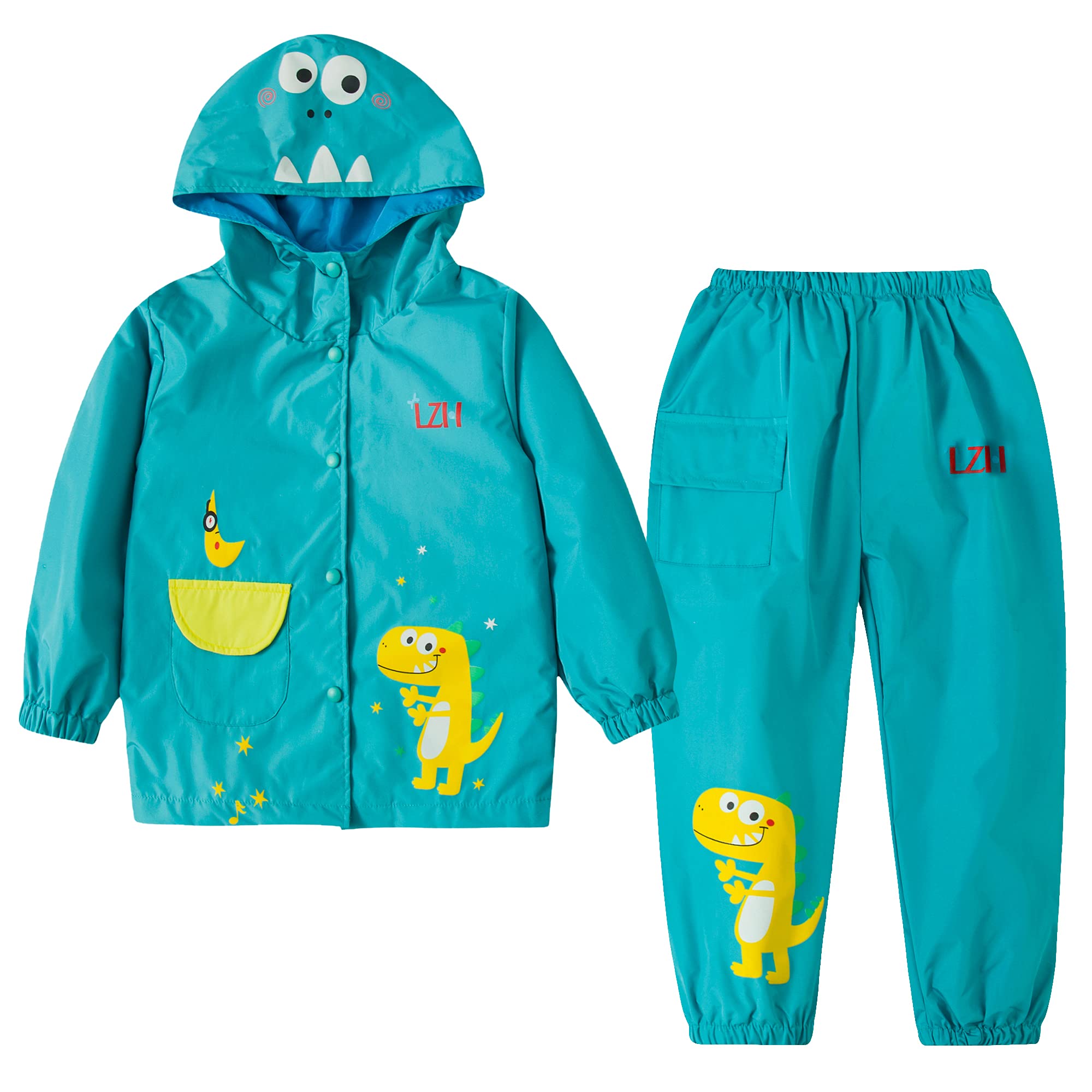 LZH Boys Raincoat Bambini Bambini impermeabili Girls con cappuccio, Pantaloni Giacca Vestito leggero 2 pezzi Set