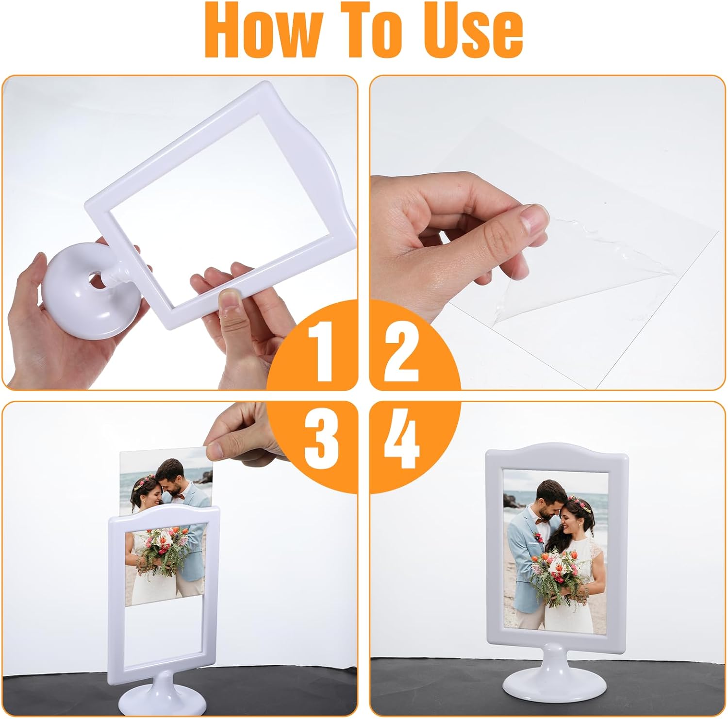 Kifmurase 15PCS Standing Picture Frame, 4x6 Inch Double Sided Tabletop Photo Frame with Inserts and Base, Bulk Plastic Vertical Picture Display Holder for Wedding Table Menu Christmas（White）